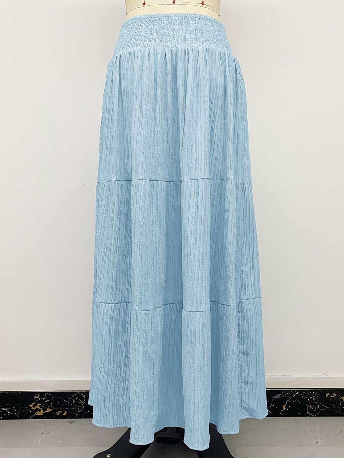 Gonna Lunga Maxi da Donna,Gonna A Trapezio Elastico in Vita Alta | Gonna A Balze Plissettata A Strati, Abbigliamento Casual Festival, Spiaggia E Vacanze