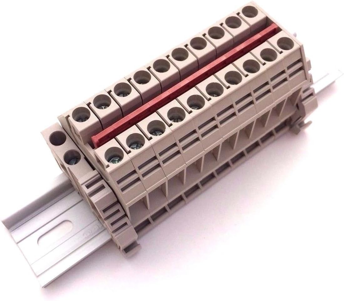 Dinkle Solar Combiner DK6N 10 Gang Box Connector DIN Rail Terminal Blocks, 8-20 AWG, 50 Amp, 600 Volt Power Distribution