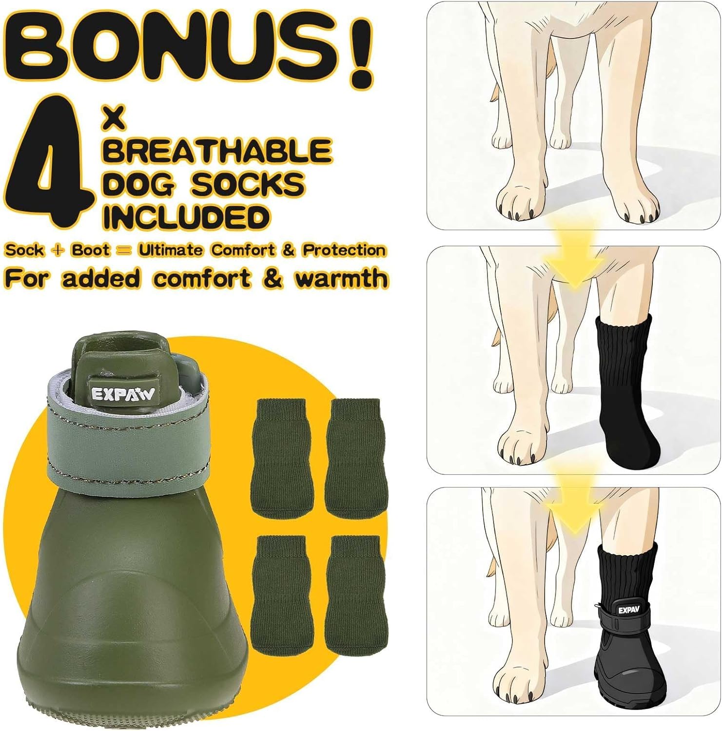 EXPAWLORER Dog Shoes for Hot Pavement Small Medium Large Dogs, Waterproof Non-Slip Dog Summer Booties with Socks, Easy On & Off Pet Boots & Paw Protectors, Easy-Clean for Beach Outdoor Rain (Green M)