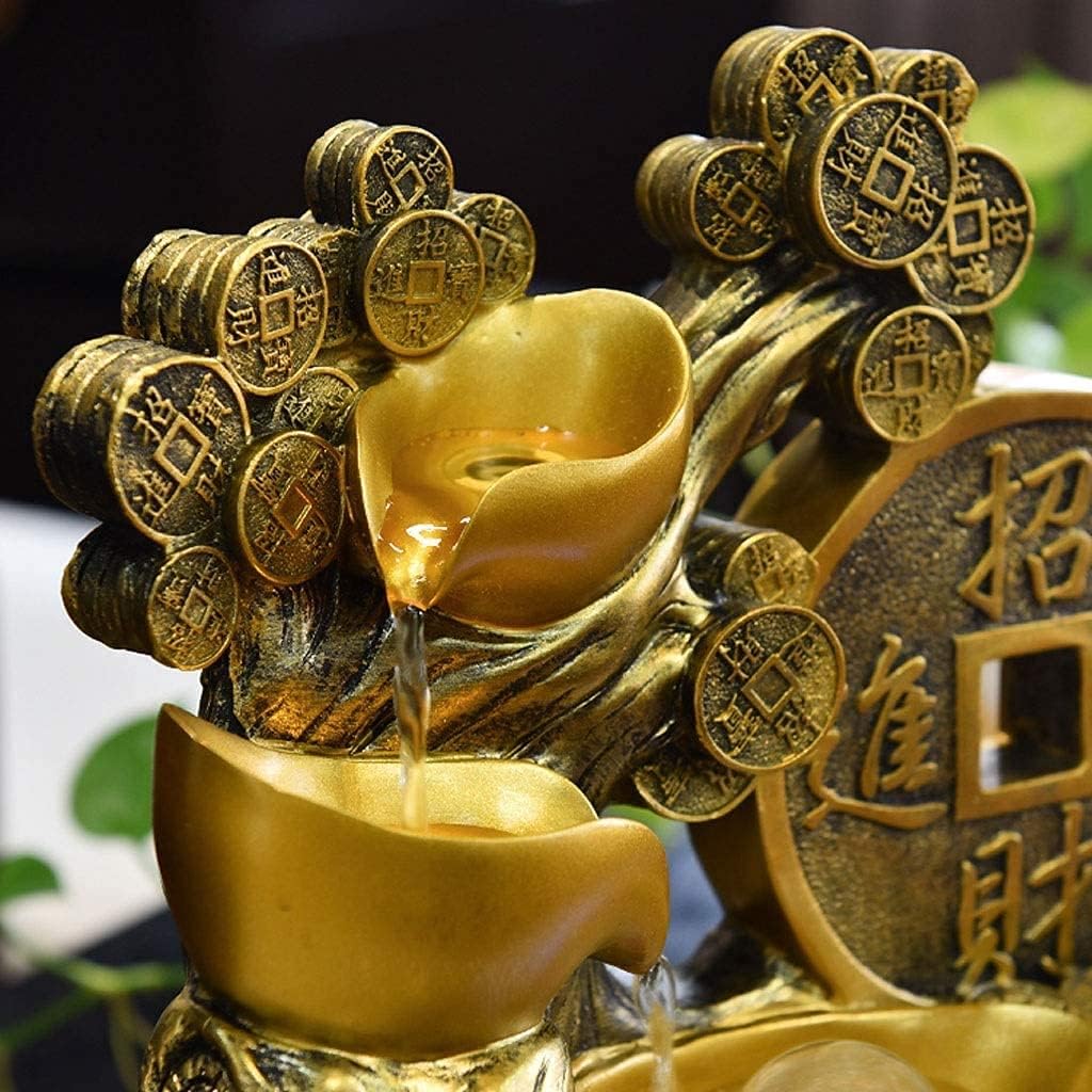 Tabletop Fountain 3-Layer Desktop Fountain Cash Cow Lucky Coin Desktop Decoration Fountain Suitable for Home Living Room Office Decoration Tabletop Fountains Desktop Fountain (Color : B) (A)