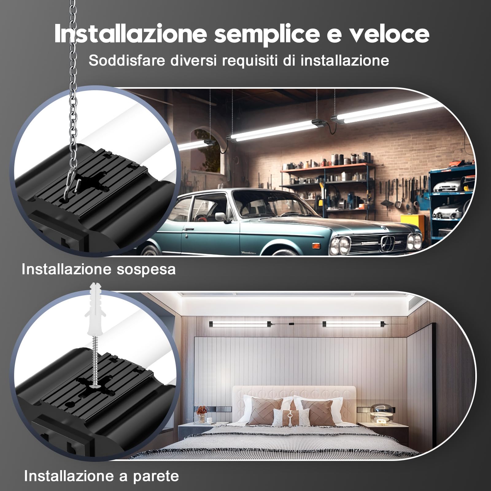 Sararoom Tubo Neon LED 115CM 40W Plafoniera Led Soffitto, 4400LM T8 Barra Led 6500K Bianca Fredda Collegabili Tubolare Sottopensile Luce con Spina, IP20 Lampada per Garage Officina Ufficio Cucina,8Pc