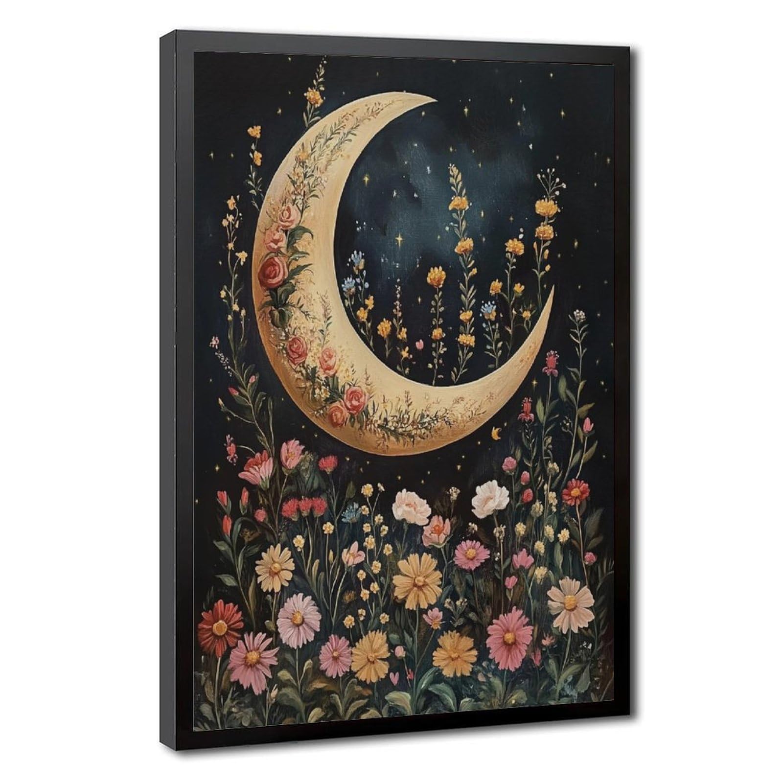 Bareronor Floral Crescent Moon Canvas Poster for Home Decor Gift