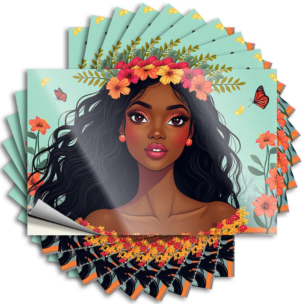Tattoo Case Cute A Woman with Flowers in Her Hair Surrounded By Butterflies. for Billiard - Coffee Decorations for Kitchen Easy Peel Removable(8X12CM)
