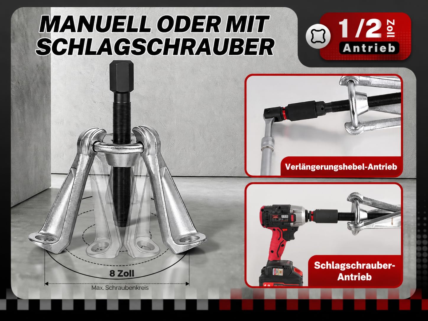BILITOOLS Radnaben Bremstrommelabzieher, 3-armig Lochkreis bis 203 mm