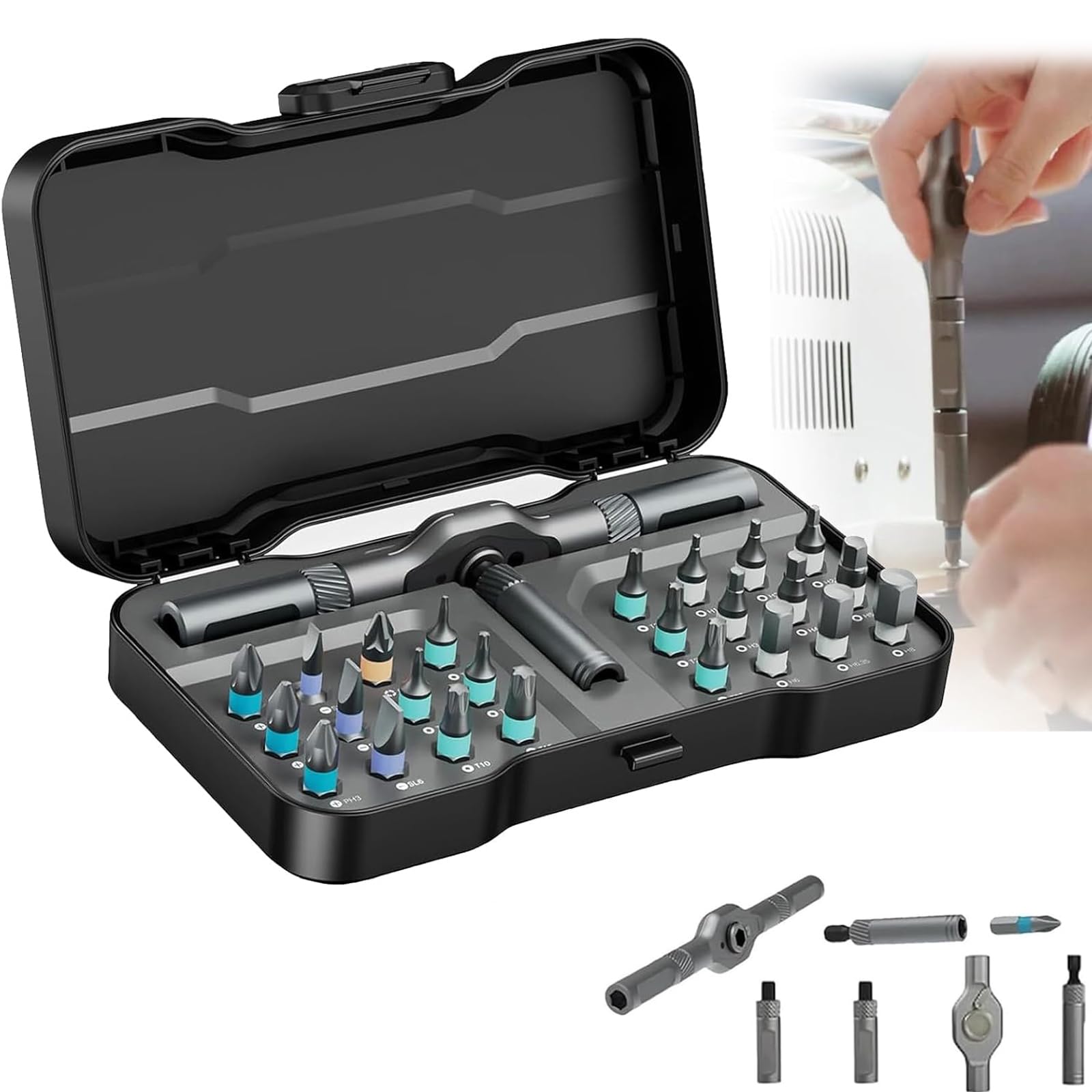 Cliprain Ratcheting Screw Driver, 24 in 1 Magnetic Screwdriver Set, Precision Repair Tool, Detachable Ratchet Handle (1)