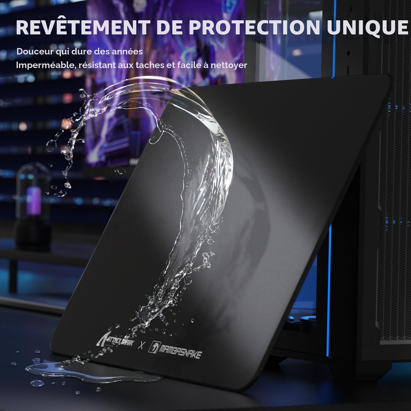 ATTACK SHARK CM05SE Tapis Souris Verre Trempé, 9H Dureté Anti-Rayures, Surface Ultra-Lisse Gravée Nano, Base PU Antidérapante, Haute Précision, Déplacement Rapide, 410×310×5mm, Esports/Bureau - Noir