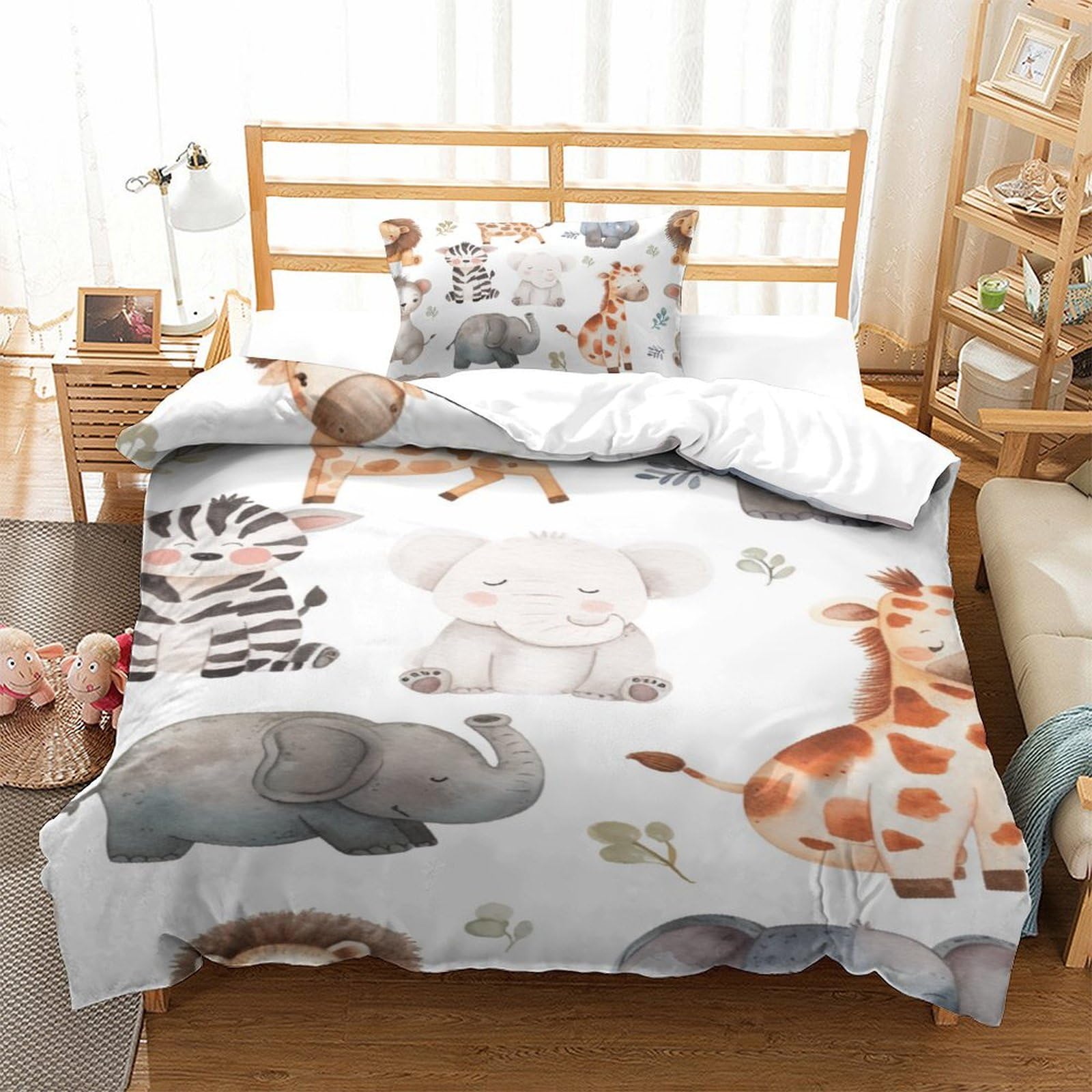 Housse de couette girafe pour chambre enfant lit une place 135x200cm