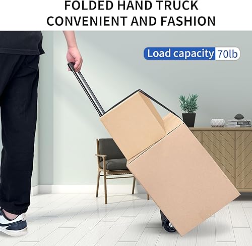 Miniatura 6 de Carro de mano plegable, carrito de equipaje de plataforma portátil, carrito plegable con 2 ruedas y 2 cuerdas, chasis grande expandible portátil