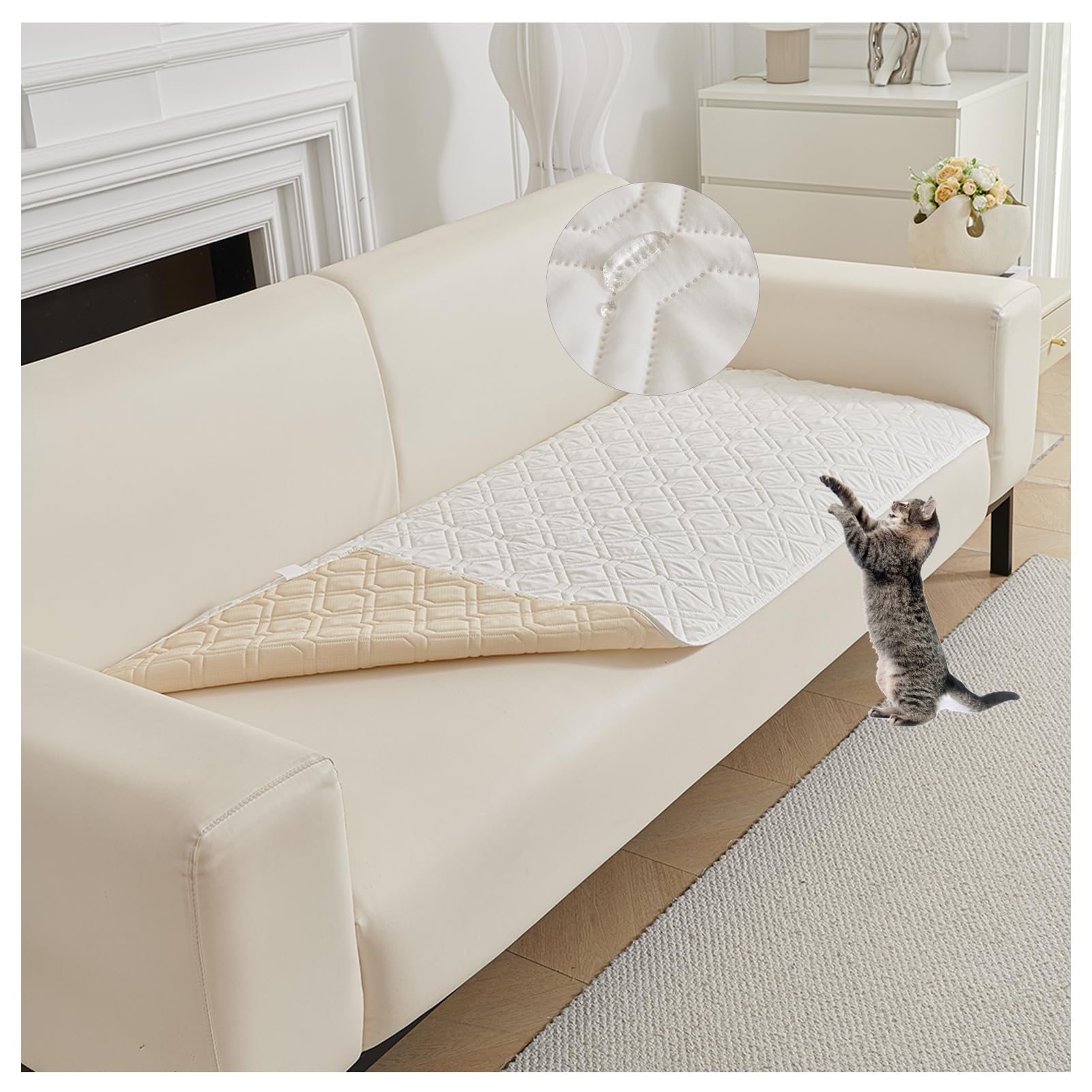 OREZAUQS Bedspreads Waterproof Bed Sheet Cover Pet Hair Resistant Bed Sheet Cover for Dog and Cats Washable Reversible Scratch Proof Furniture Protector Dog Bed Cover (White,210 * 210cm)