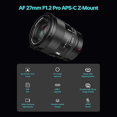 Miniatura 9 de VILTROX Lente de montaje F1.4 f1.4 Z de 0.512 in, lente ultra gran angular APS-C AF Prime para cámaras sin espejo Z50 Z30 Z6II Z7II Z6 Z7 Z7