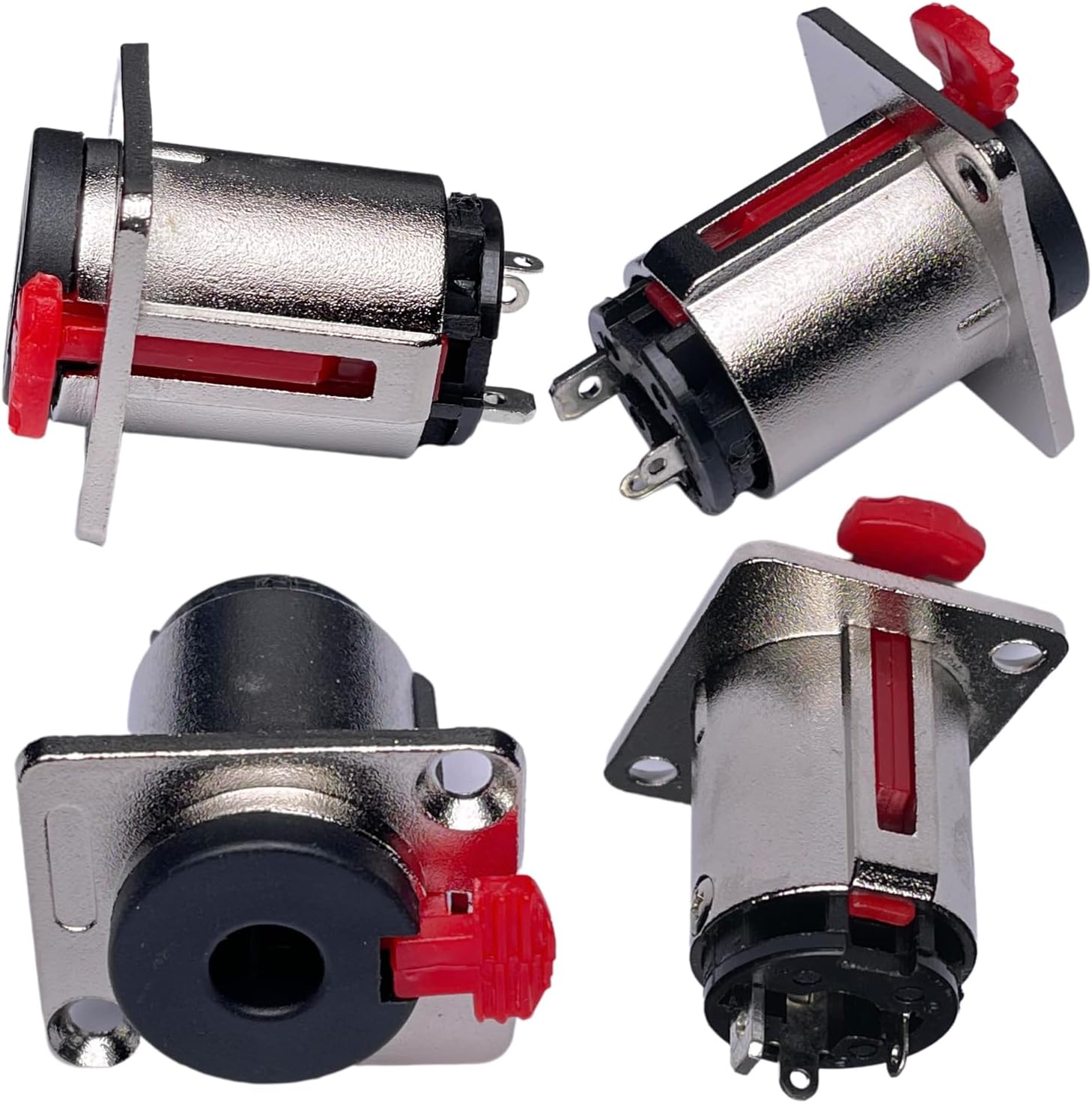 CESS Matte Silver 1/4" Square TS and TRS Socket, Panel Mount Jack Locking Style, D Series Size - 1/4 Inch Female Stereo and Mono/TRS and TS Audio Socket, 6.35mm Socket, 4 Pack