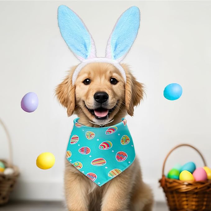 2 Piezas Orejas de Conejo y Bandana para Perro, Disfraz de Pascua miniatura 7