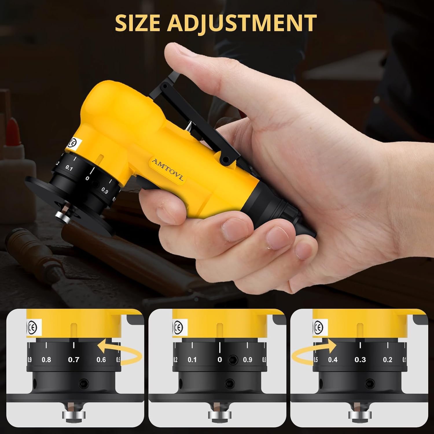 AMTOVL Pneumatic Chamfering Tool - Mini Air Chamfer Tool with 10 C-Angle & 10 R-Angle Blades, 45° 30000 RPM Chamfering Tool for Metal and Wood with 1/4" Air Inlet