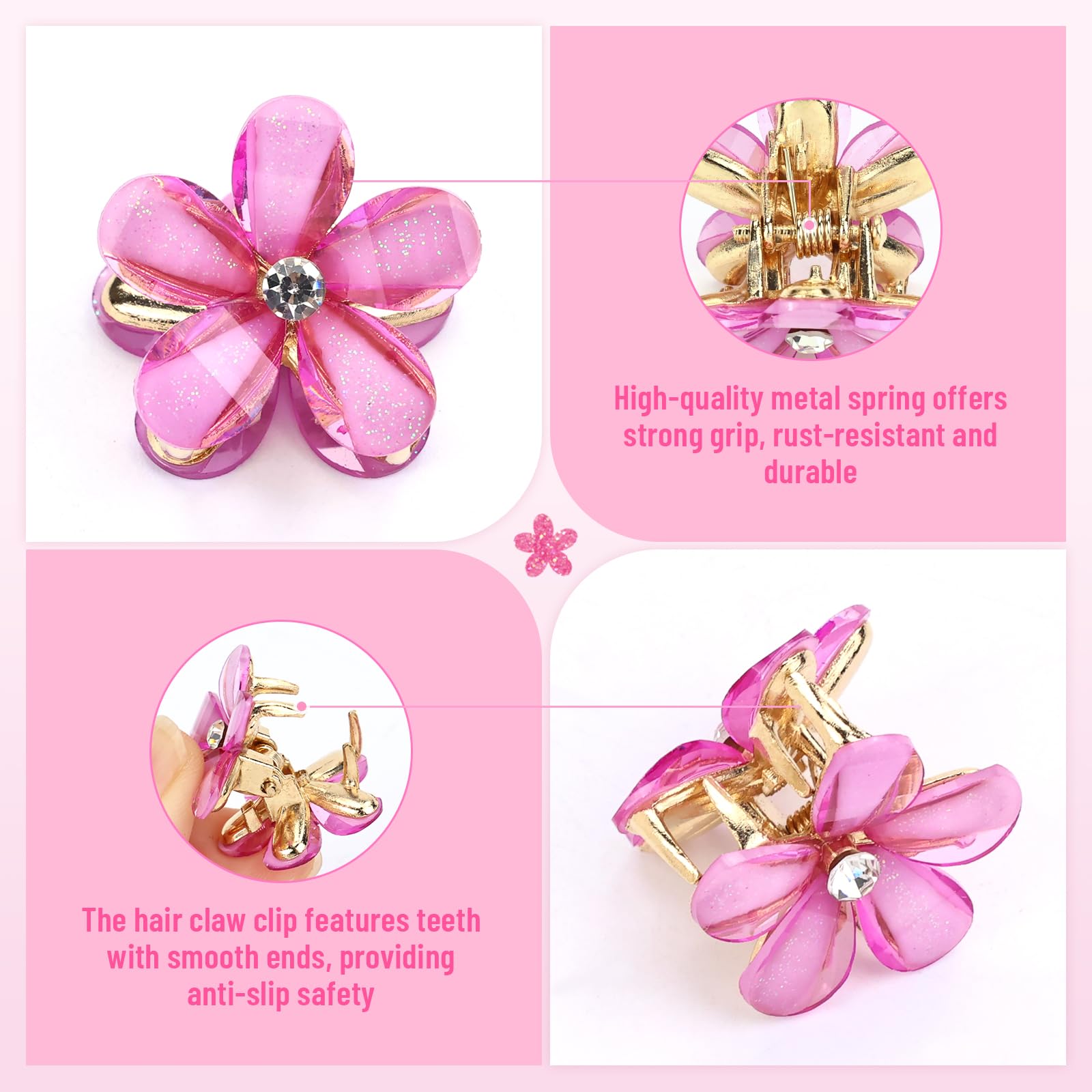 Mini-Haarspangen Mit Kristallblumen - 40 Stück Set, Für Damen, Mädchen, Teenager & Kinder