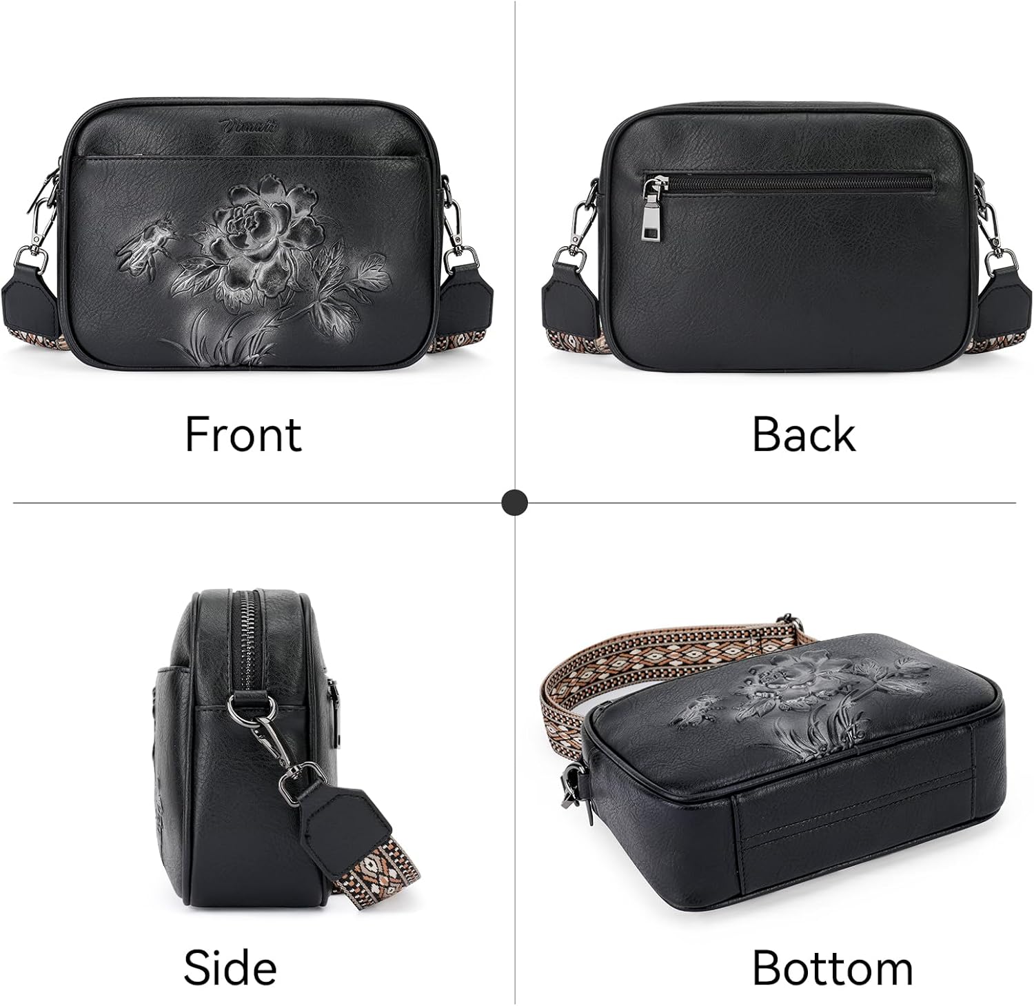 Small Crossbody Purses for Women, Trendy Vegan Leather Crossbody Bag Embossed Travel Shoulder Handbags with Wide Strap - Image 6