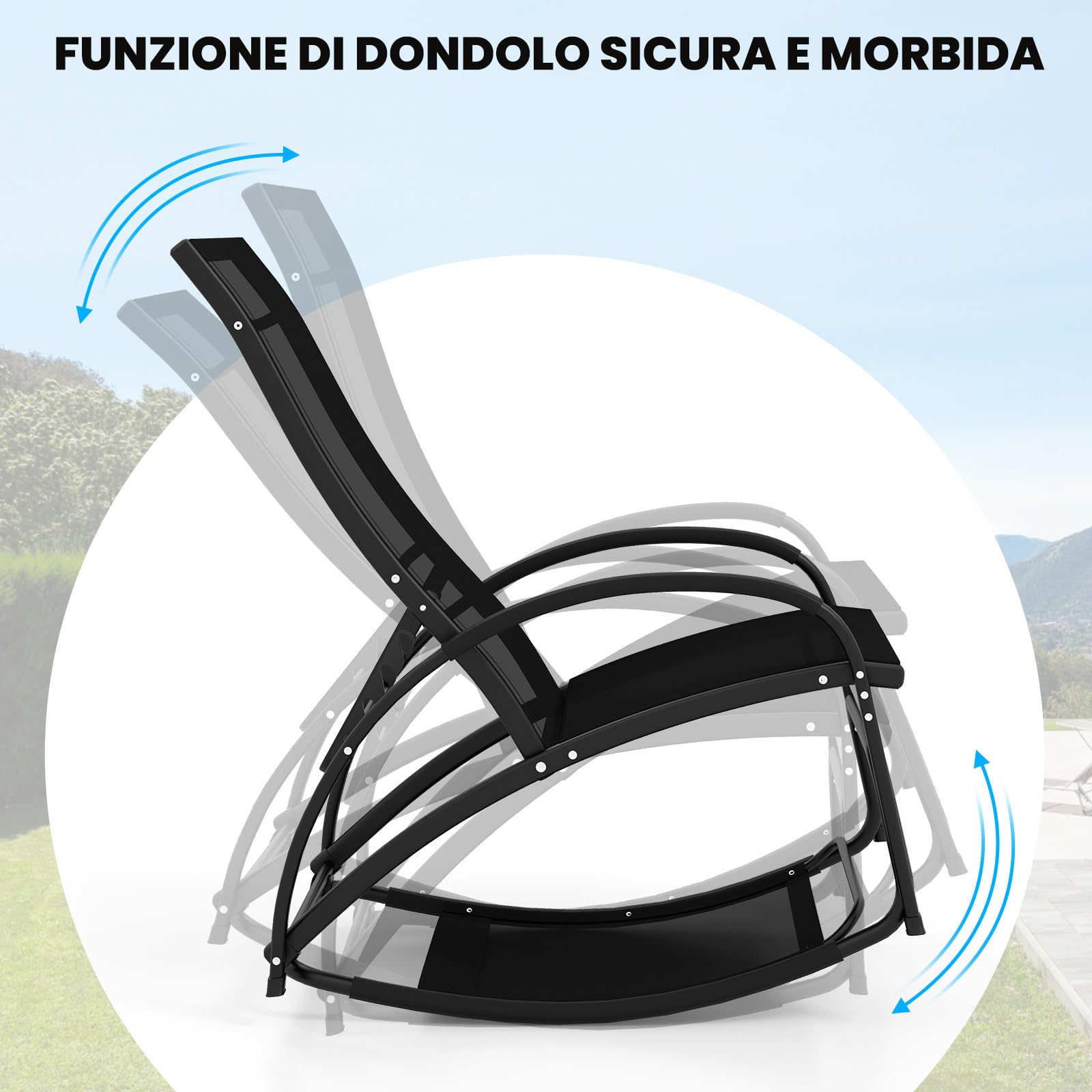 COSTWAY Sedia a Dondolo 2 in 1 da Giardino, Lettino Prendisole Convertibile con Schienale Regolabile a 4 Posizioni, Braccioli Curvi e Telaio in Alluminio, per Patio e Piscina, Portata 150 kg (Nero)