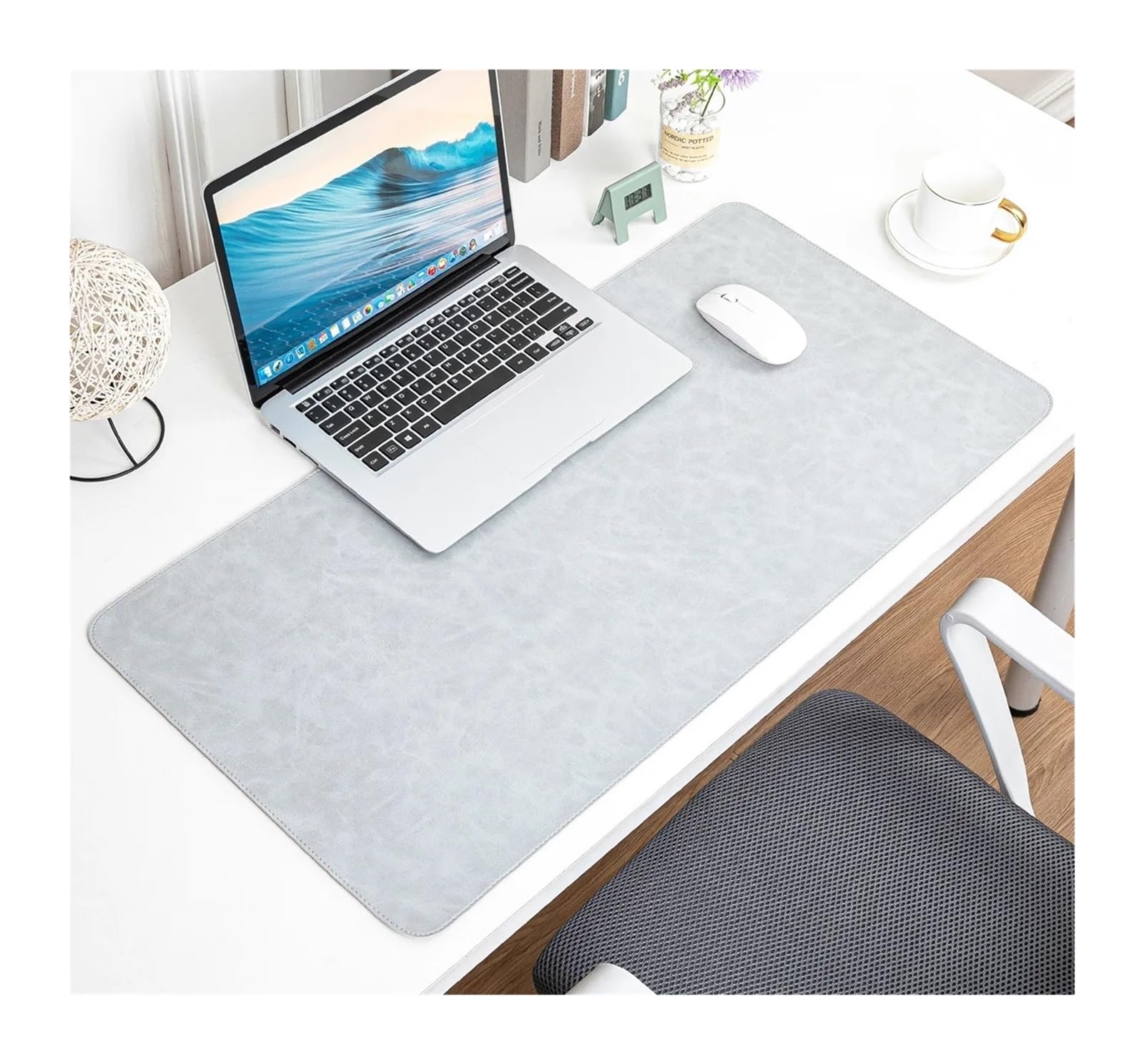 Schreibtischunterlage, wasserdicht, PU-Mauspad, Schreibtischunterlage, Schutzhülle, großes Mauspad, Computer-Laptop, rutschfest, leicht zu reinigende Tastaturmatten Für Büro und Zuhause(Light Gray,45X