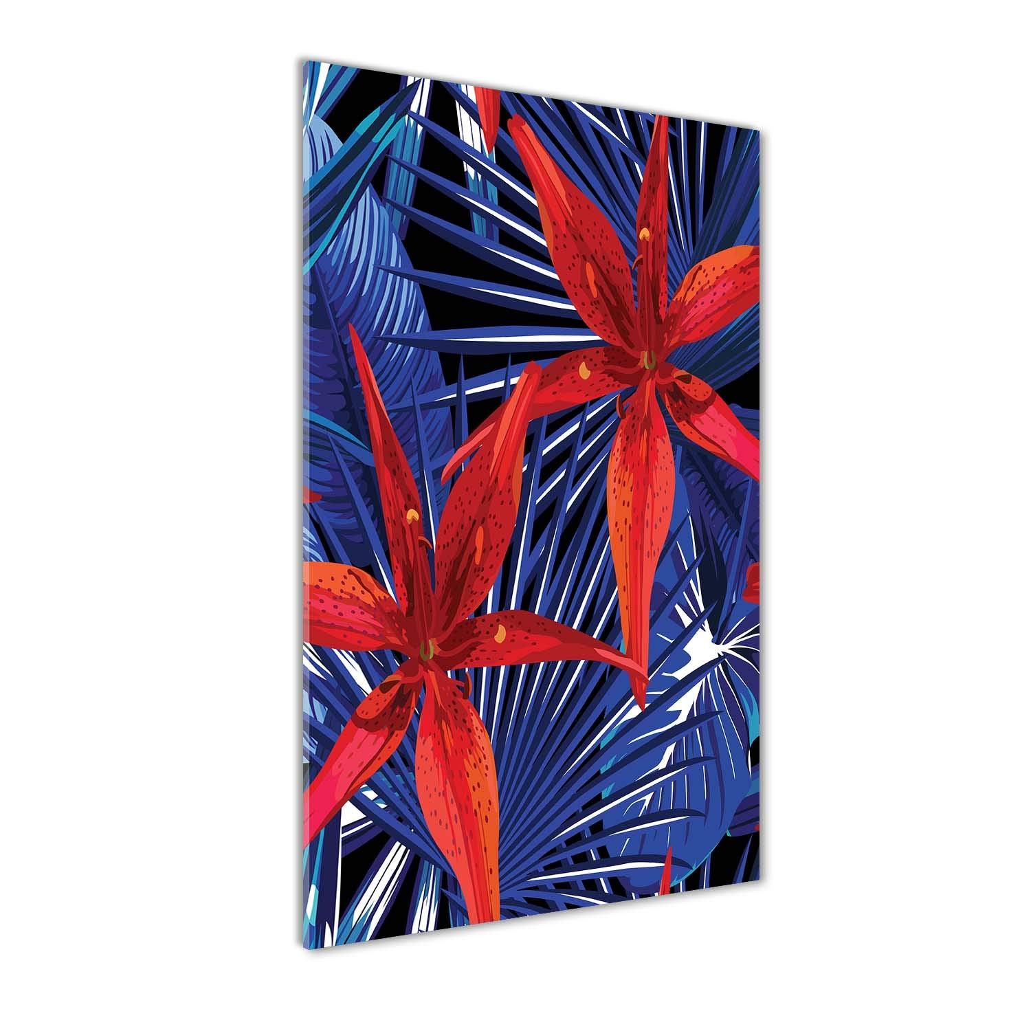 Impression sur verre acrylique Tulup 50x100 cm | Tableau fleurs tropicales rouge