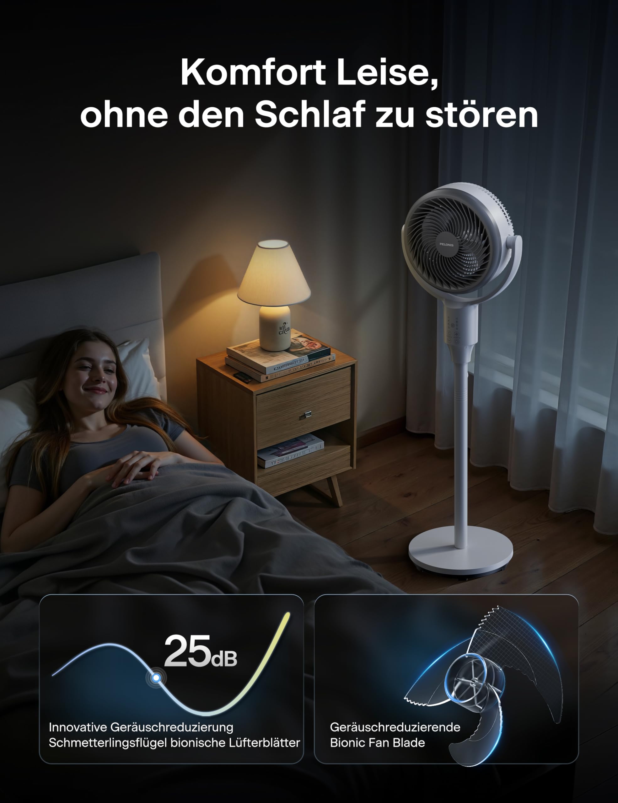 Pelonis Leiser Standventilator, 2-In-1 Standventilator mit Fernbedienung, 1500m³/h Luftvolume Luftzirkulator Fan 110CM Höhe 3-Geschwindigkeit 135°+90° Omni-direktional Oszillierend Ventilator