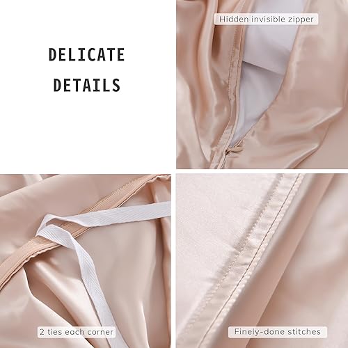 Miniatura 5 de PROMEED Juego de ropa de cama tamaño King de seda de 22 momme con funda de edredón y fundas de almohada, 100% seda de morera de grado 6A, juego de