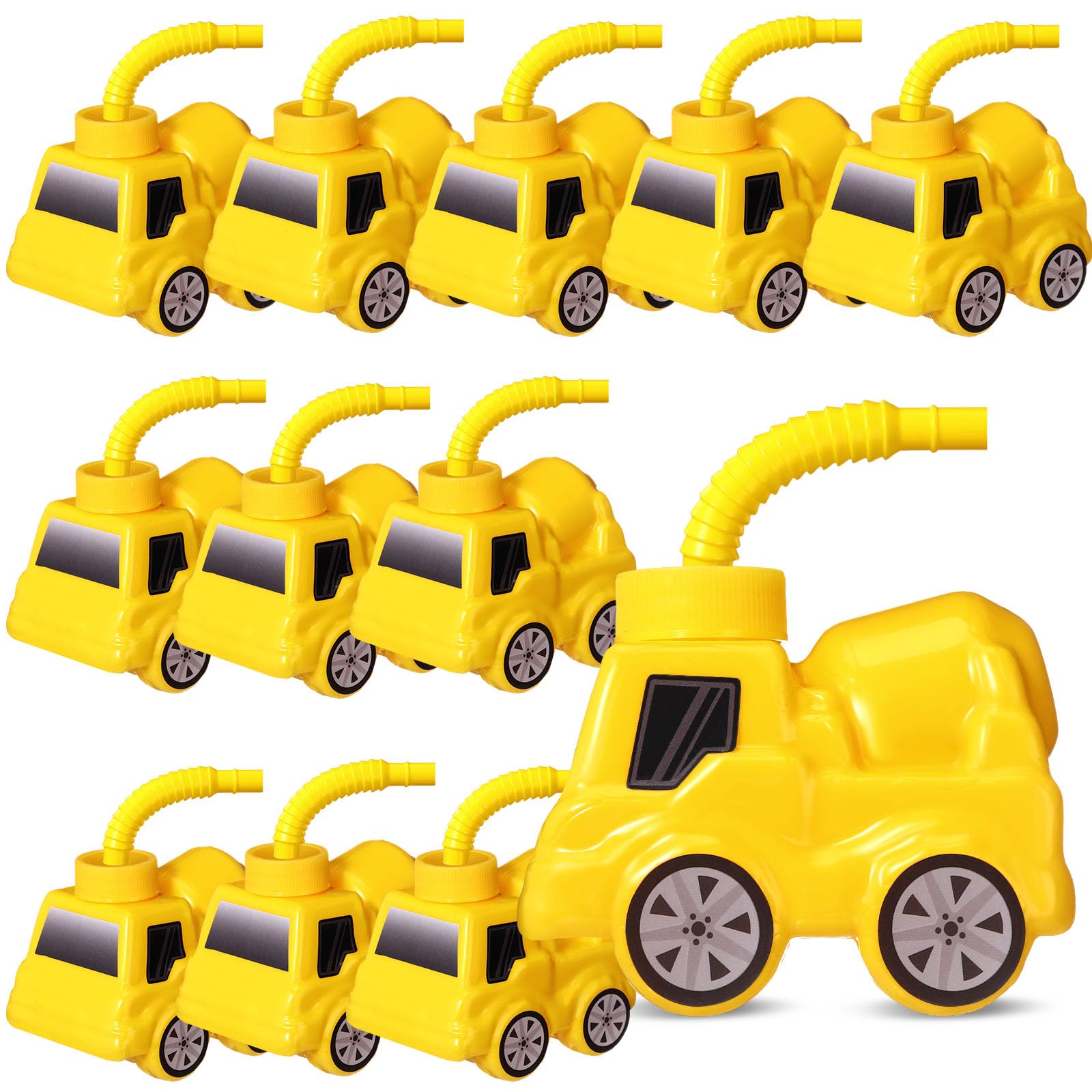 Tanlade 12 Pcs Cement Mixer Truck Cups with Straws and Lids Construction Party Favor Gift Supplies Plastic Concrete Cups, 10oz Plastic Concrete Cup Reusable for Truck Birthday and Race Car Party