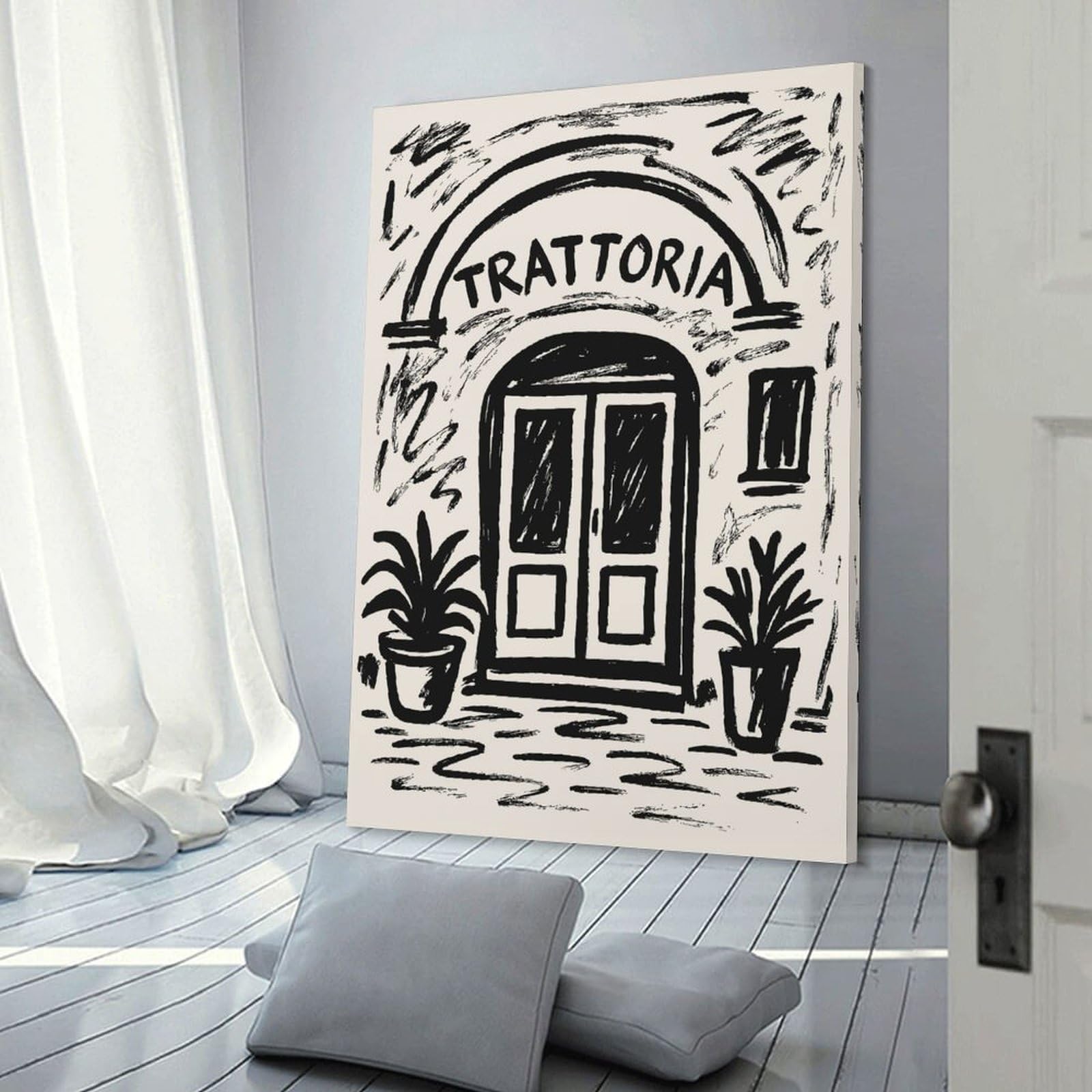 Junmoney Trattoria Illustration Canvas Wall Picture, 20x30inch(50x75cm), for Sofa Walls, Lounge Or Home Corners, Modern Wall Decor for Cosy Interiors