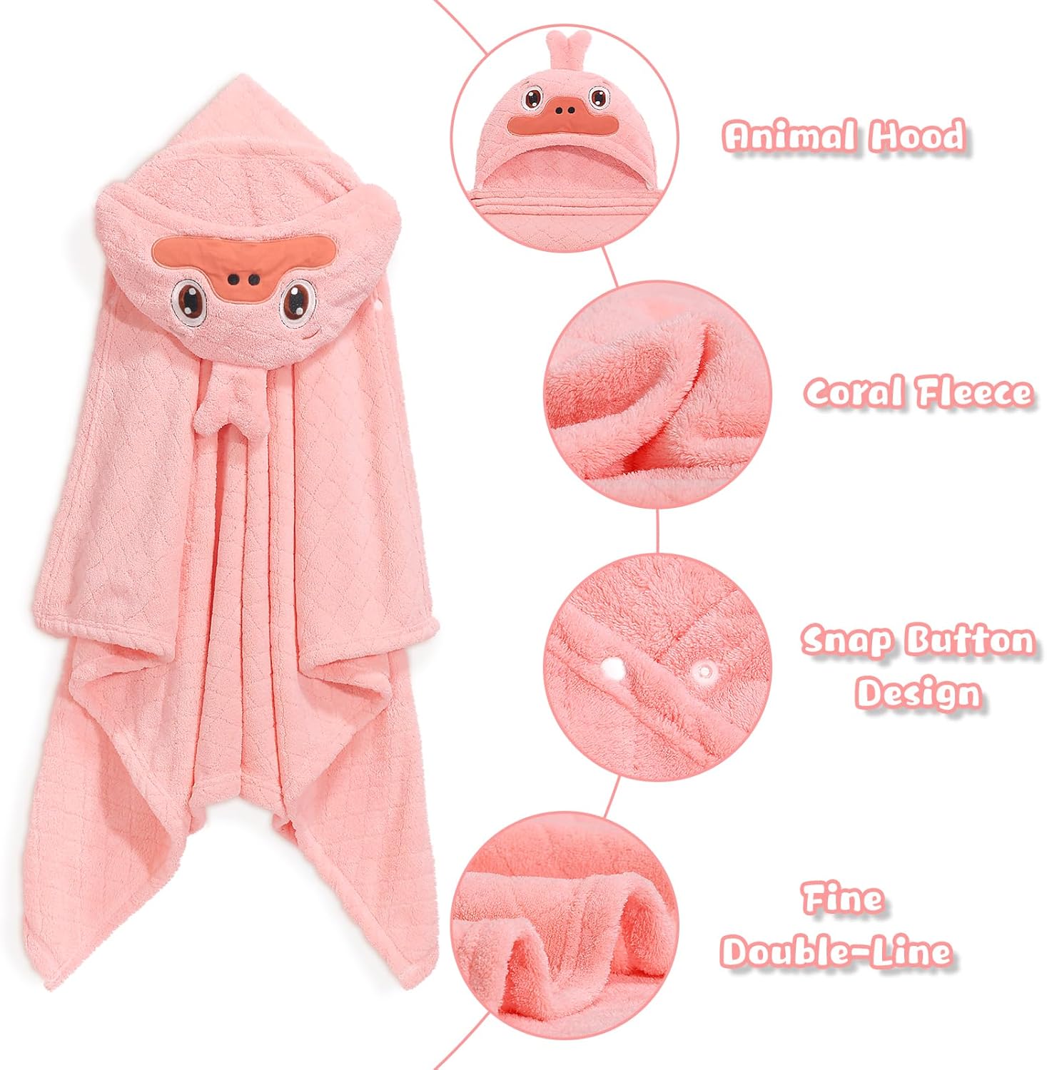 Toddler Bath Towels Age 1-2, Soft Absorbent Animal Hooded Towel for Kids Girls, 2 Pack 50" x 32" Large Thick Baby Towels with Hood, White Panda & Pink Duck Set - Image 3
