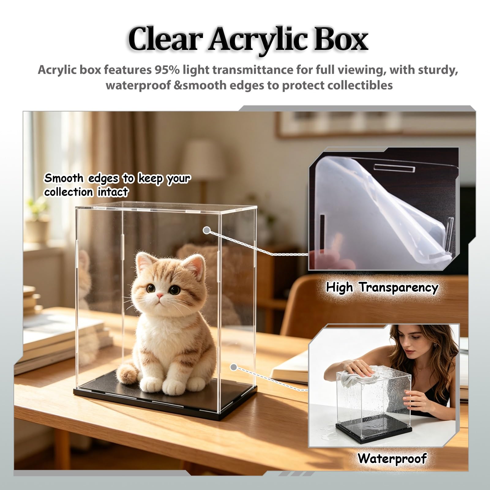 UrbanUp Teca Plexiglass Grande Vetrina in Acrilico da Terra, Scatola Contenitore Cubica da 100,90,80,70,60,50,35,25cm, Vetrina Trasparente per Ornamenti/Carte/Modellini(45x45xH70cm/18x18x28)