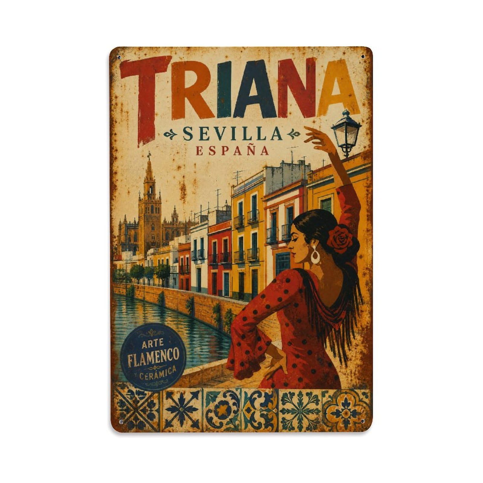 Huiyhb 8X12inch(20X30cm) Vintage Travel Triana District Seville Ceramic Quarter Metal Tin Sign