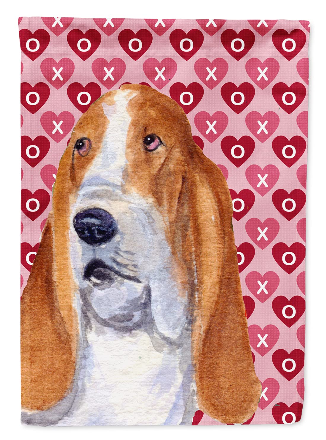 Drapeau Basset Hound Saint-Valentin grand format en toile de lin