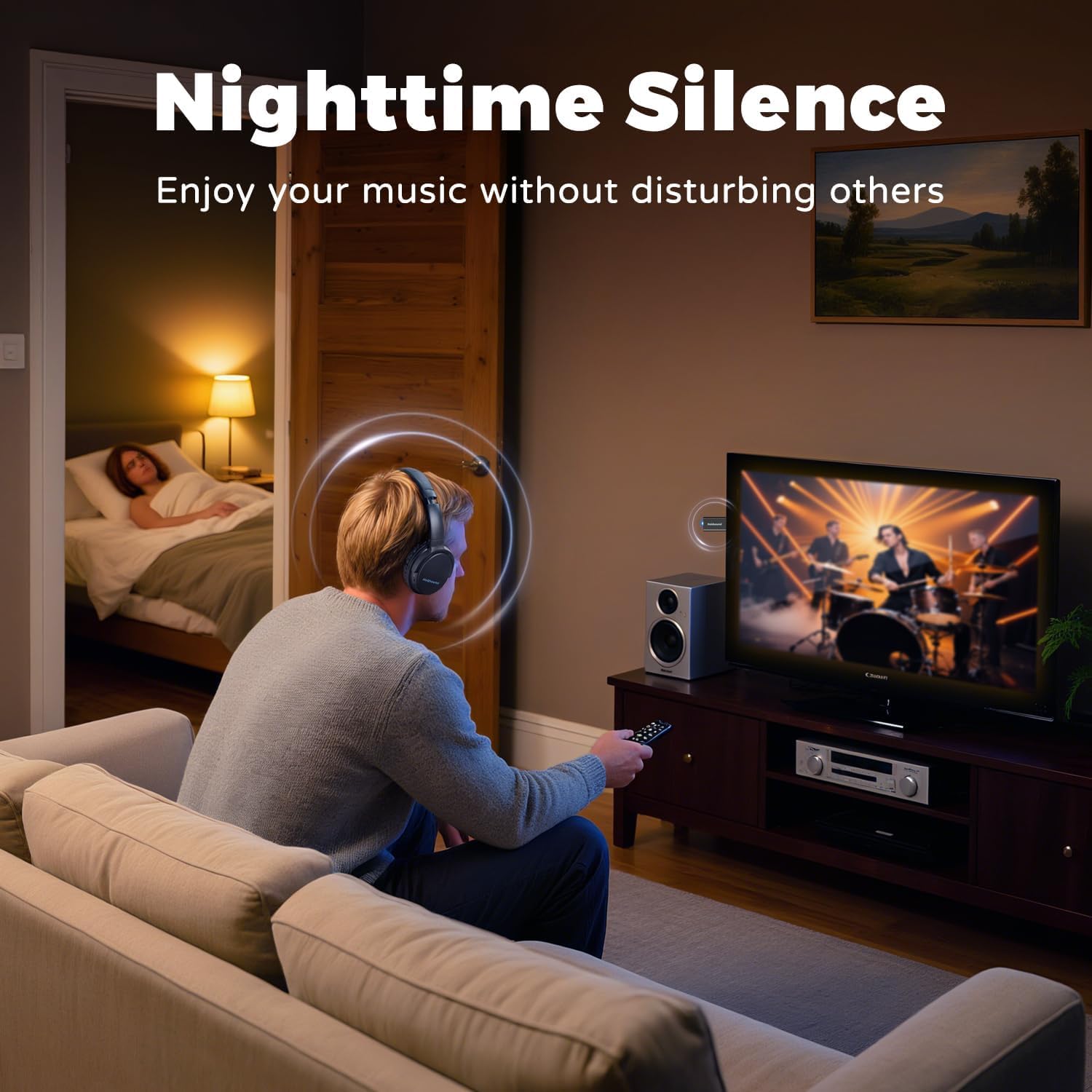 Holdsound BKM400 Cuffie wireless TV per anziani con trasmettitore Bluetooth USB set ottico, RCA, AUX e USB, fino a 50,3 m, nessun ritardo e uscita ad alto volume, 40 ore di riproduzione