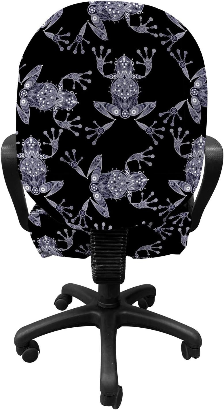 Lunarable Frog Office Chair Slipcover, Repetitive Pond Animal Ornamented with Geometric Shapes on Dark Backdrop, Protective Stretch Decorative Fabric Cover, Charcoal Grey Purpleblue