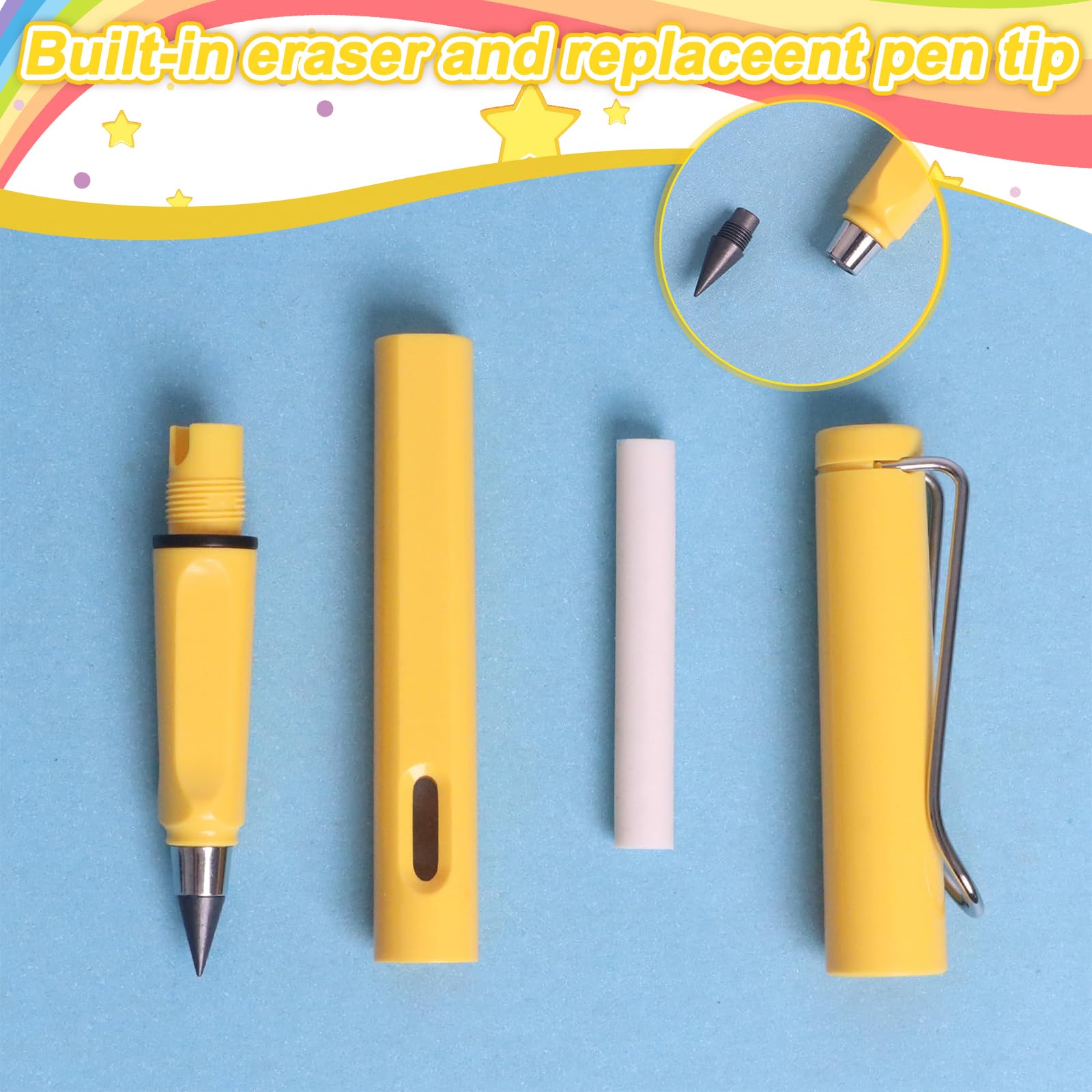 poraceous 12 Pezzi Matite Colorate e Perpetue, Matita Infinita, Ewiger Bleistift con 48 Teste Intercambiabili e Gomme, Senza Inchiostro, Scrivere Infinita per Adulti Studenti Pittore Artista
