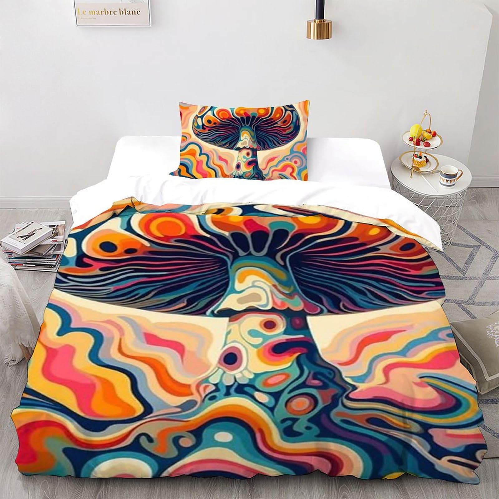 Parure housse couette champignons fantastiques en coton doux 135x200