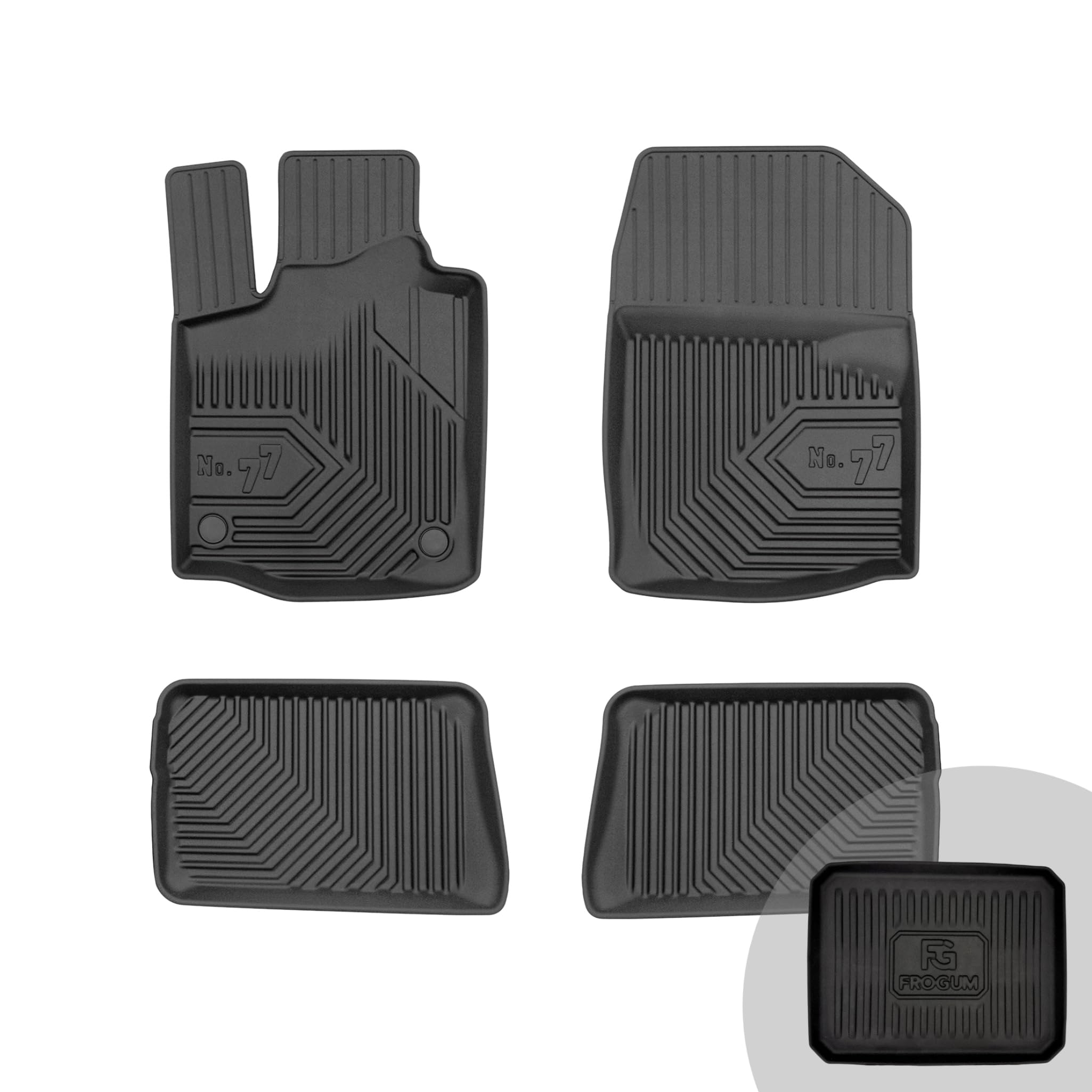 FROGUM No.77 Całoroczny zestaw Gumowych dywaników samochodowych dopasowanych do Renault Twingo II 2007-2014 | Wytrzymały materiał TPE