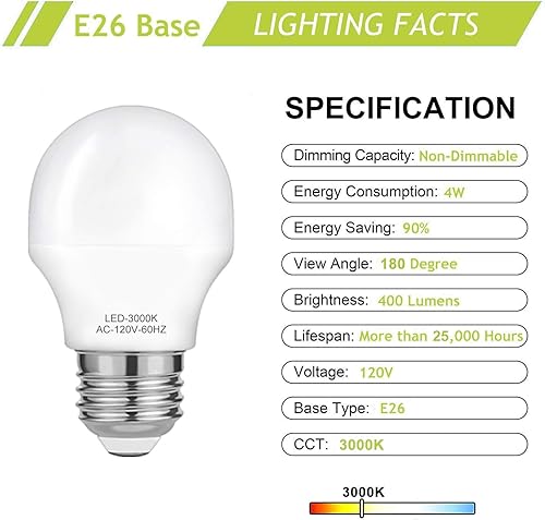 Miniatura 2 de 4 W foco de luz LED A15 (equivalente a 40 vatios), E26 base media, focos G50, 3000 K Soft White, No regulable, blanco suave, 120 voltios, 360