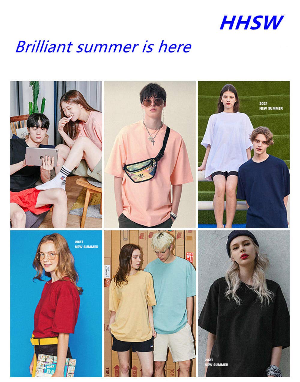T-shirt męski 230 g, ciężki, bawełniany, luźny, na lato, okrągły dekolt, masywny kolor, 6 sztuk, 33, L