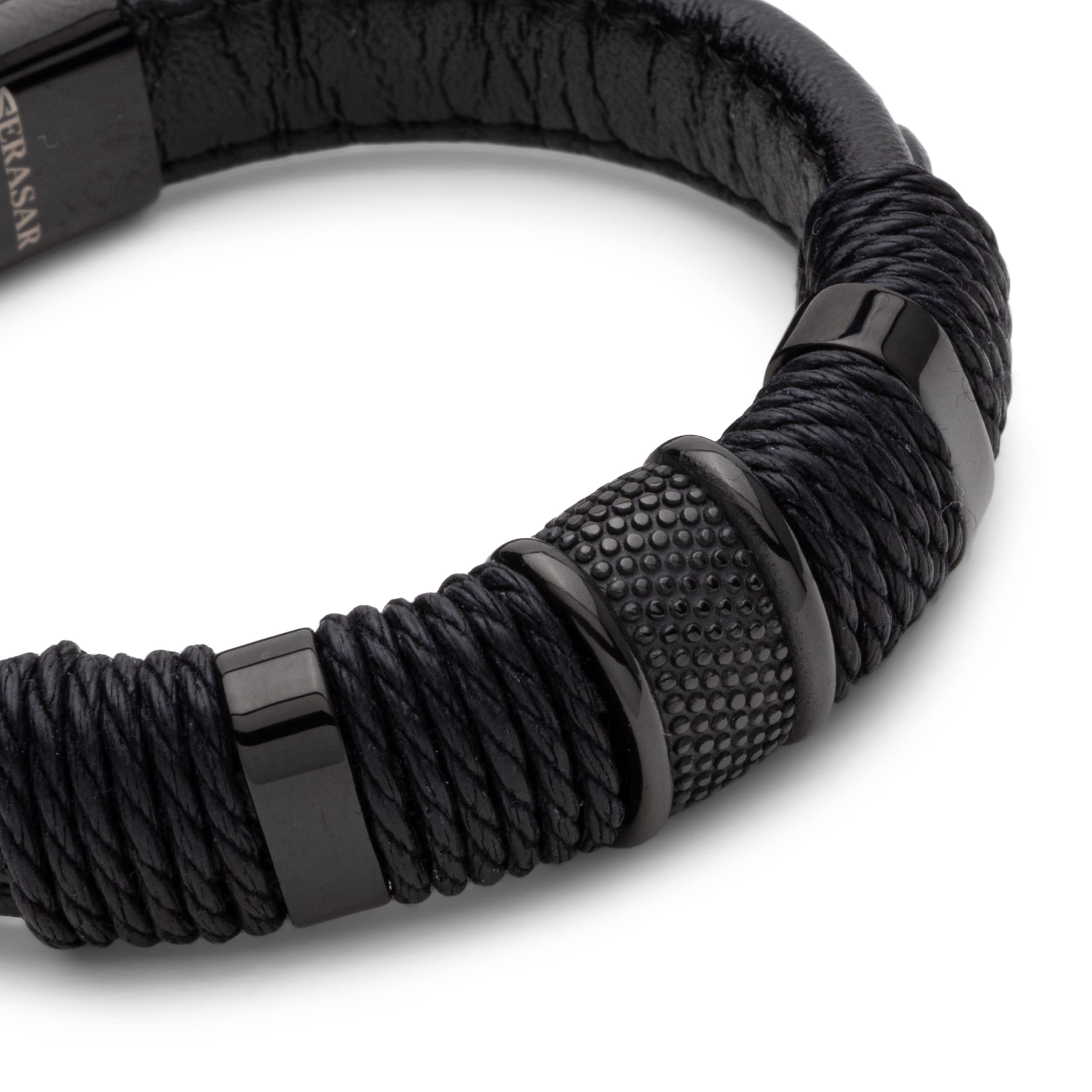 SERASAR Bransoletka Mężczyźni 20cm Czarny Skórzana Biżuteria Braided Wrap Skórzany Łańcuch Leather