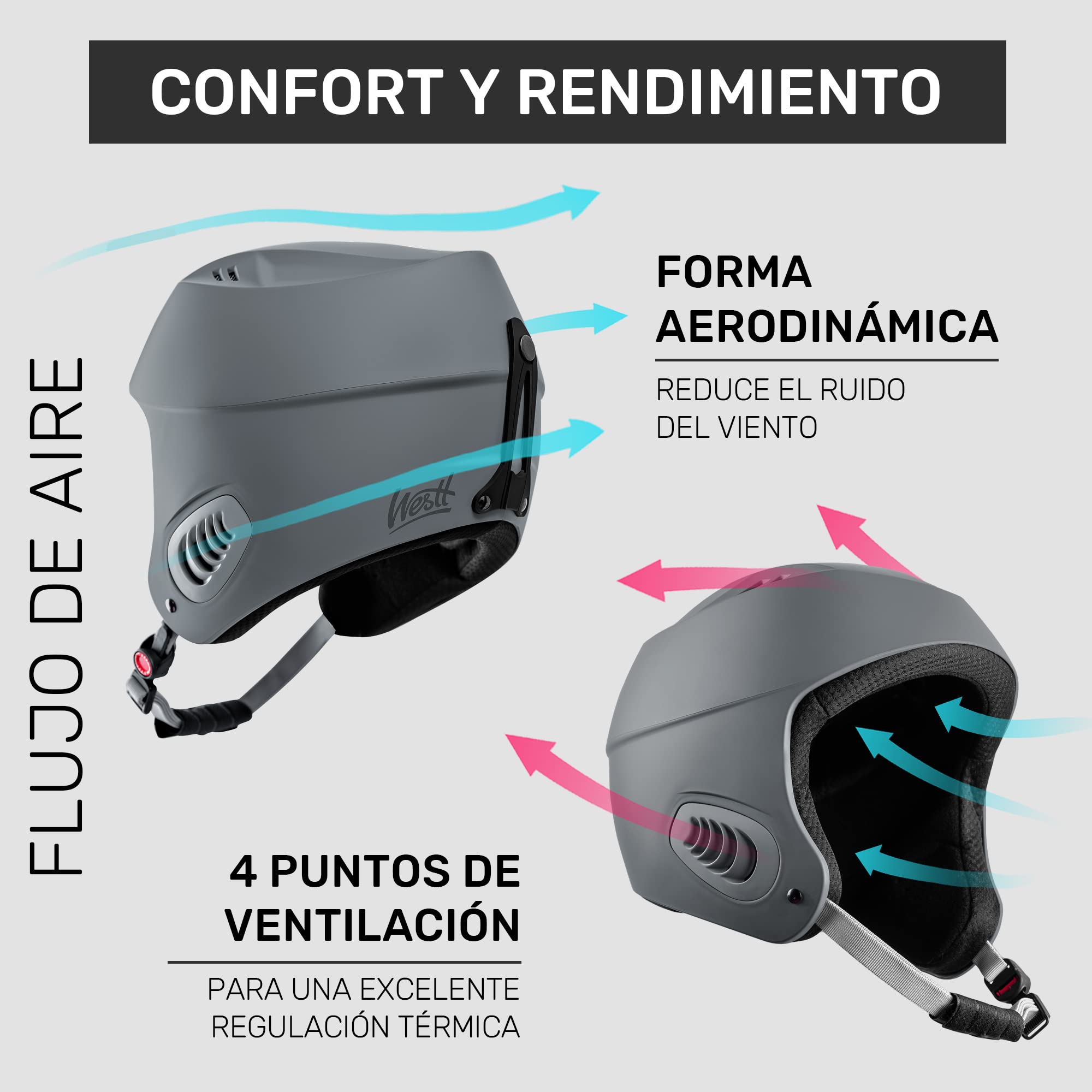Westt casco de esquí hombres señoras snowboard casco freeride esquí de travesía casco deportes de nieve casco I ligero transpirable ventilado I gris I 57-58 cm