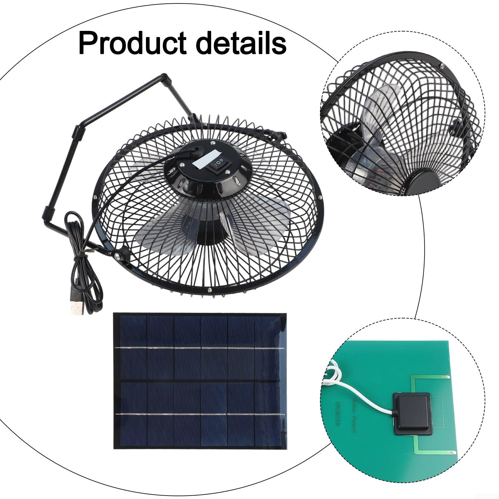Kit de ventilador de panel solar, 5,2 W 6 V policristalino para ventilador USB de 8 pulgadas para pequeños gallineros, invernaderos, cobertizos y casas de mascotas