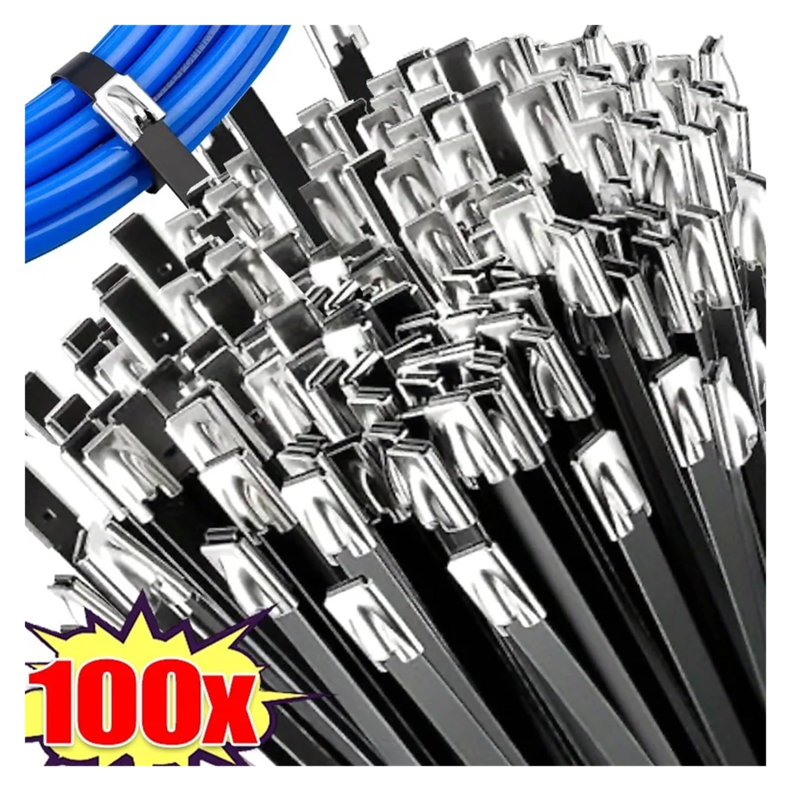 Lochband Edelstahl 10/100x Metall-Kabelbinder, schwarz, mit Edelstahl beschichtet, selbstsichernd, robust, for Kabelbinder, Organizer, multifunktionale Wickelwerkzeuge(30cmx0.46cm,100PCS)