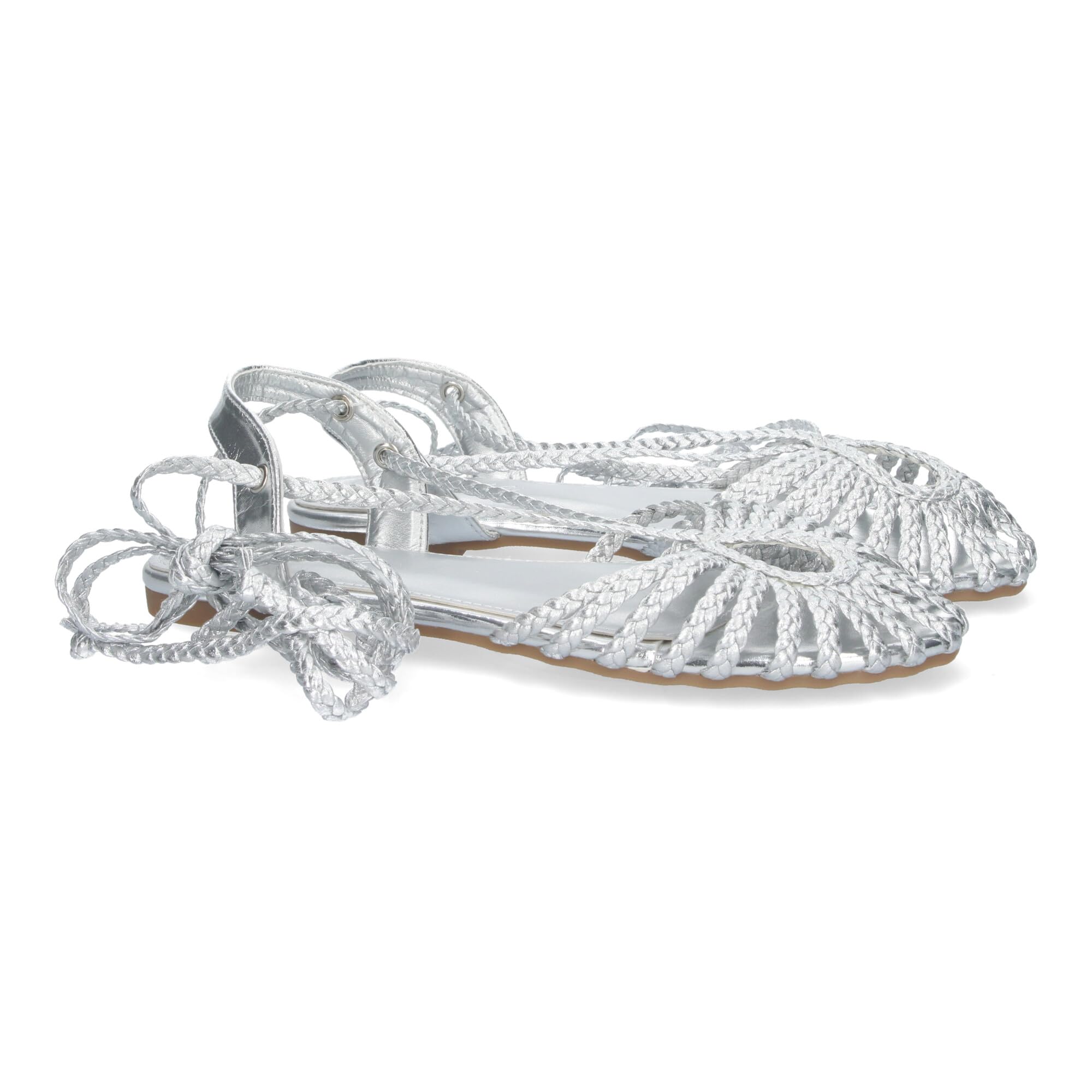 shoes&blues.es Sandalia cangrejera plana para mujer, comodas, Diseno Elegante de Punta Cerrada y Cintas Anudables al tobillo.