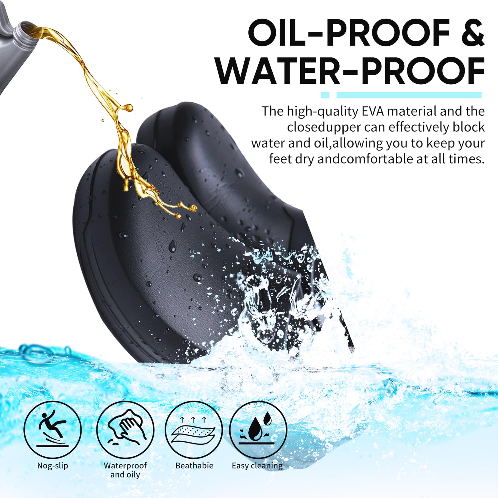 VAVSYL Unisex Non Slip Work Shoes, Black, Size 8 Women/6 Men, Clogs, Slip-On, Waterproof, Slip Resistant, Kitchen, Restaurant, Chef, Nurse, Garden, All-Day Comfort, Lightweight, Easy to Clean