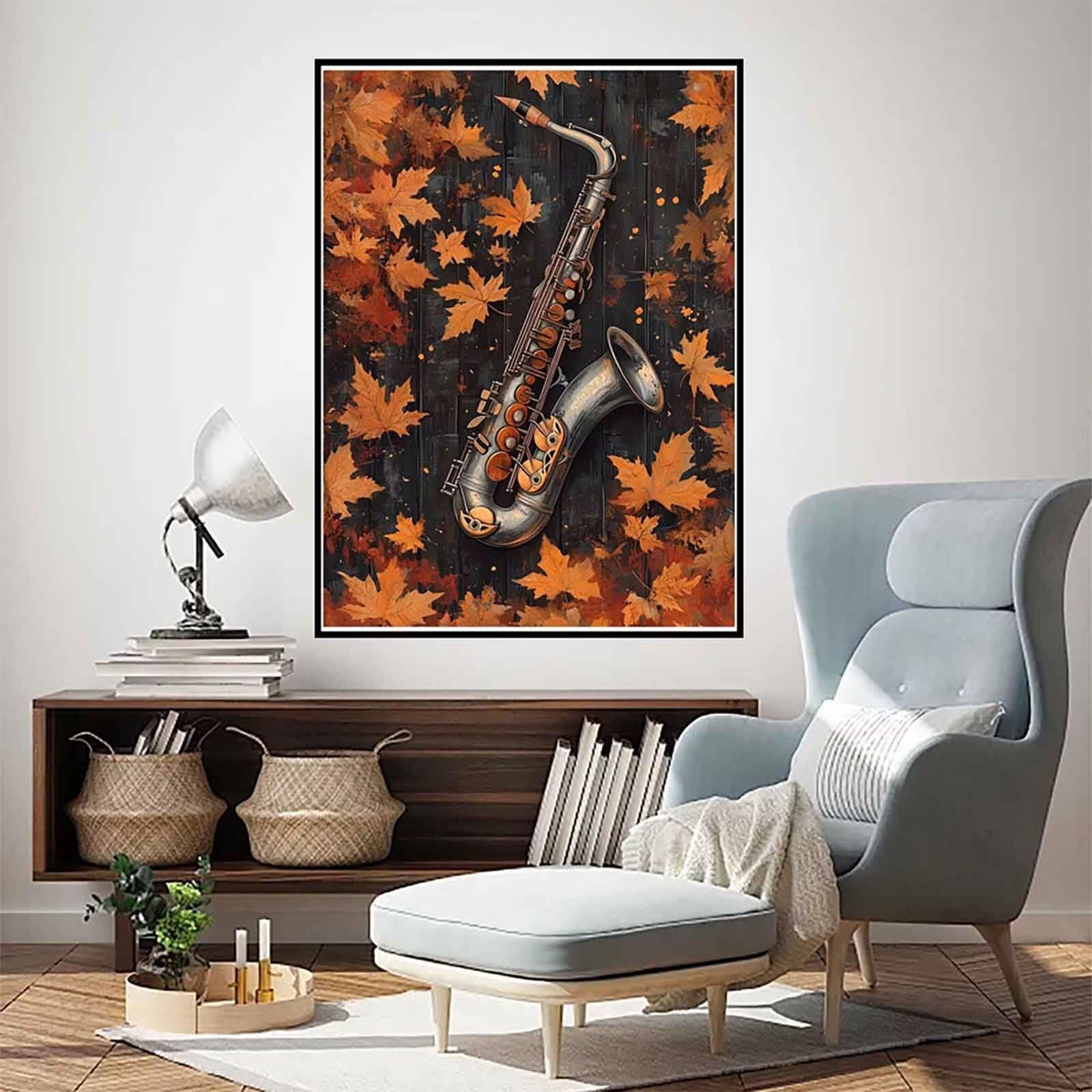 Diamond Painting Instruments De Musique, Peinture Diamant Feuilles Diamond Painting Adulte Grand Format 60x80cm, Broderie Diamant Point de Croix Loisirs Créatifs Adultes, Decoration Maison -bby260544