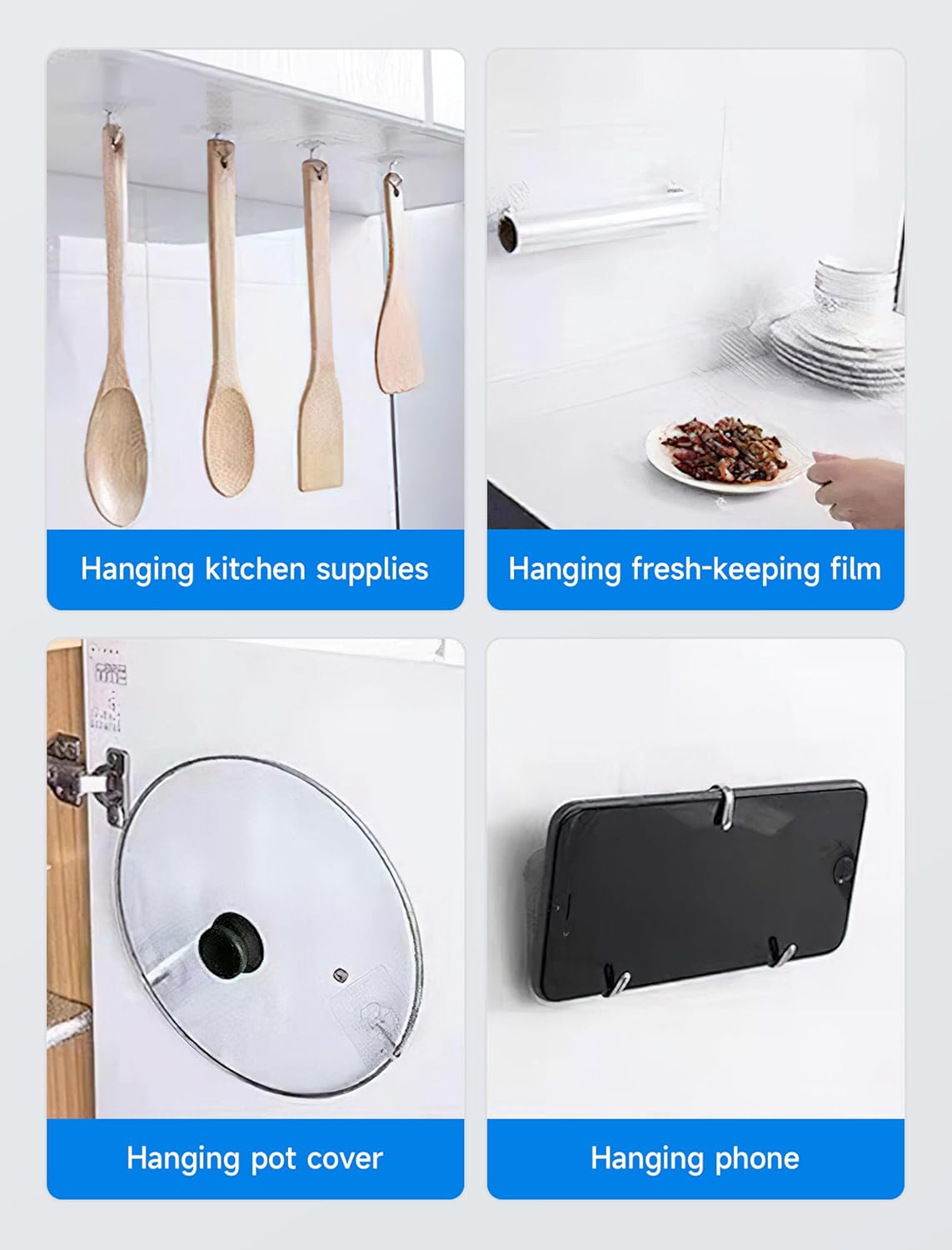 Generic Adhesive Wall Hooks 10-Pack: Transparent, Heavy Duty (13 lbs), No Damage, Waterproof, Easy Install, Minimalist Design for Bathroom, Kitchen, Outdoor