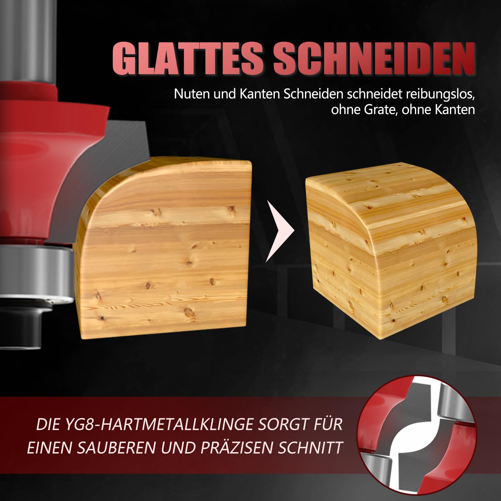 CSOOM 6 Stück 8mm Schaft Abrundfräser Standard Rundfräser Set, Hartmetall Runde Über Fräser Bits Oberfräsen-Bits Kantenfräser Radiusfräser für die Holzbearbeitung