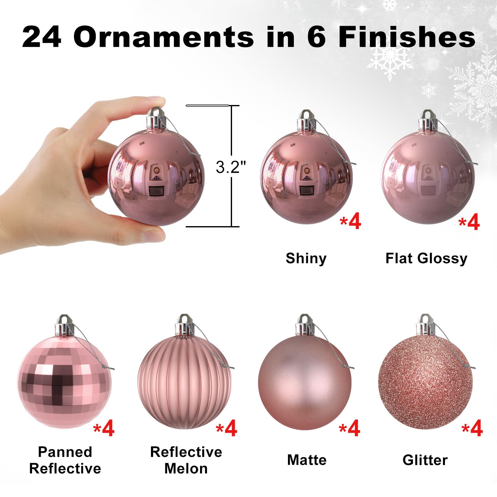 GameXcel Lot de 24 boules de Noël incassables pour sapin de Noël - 8,1 cm