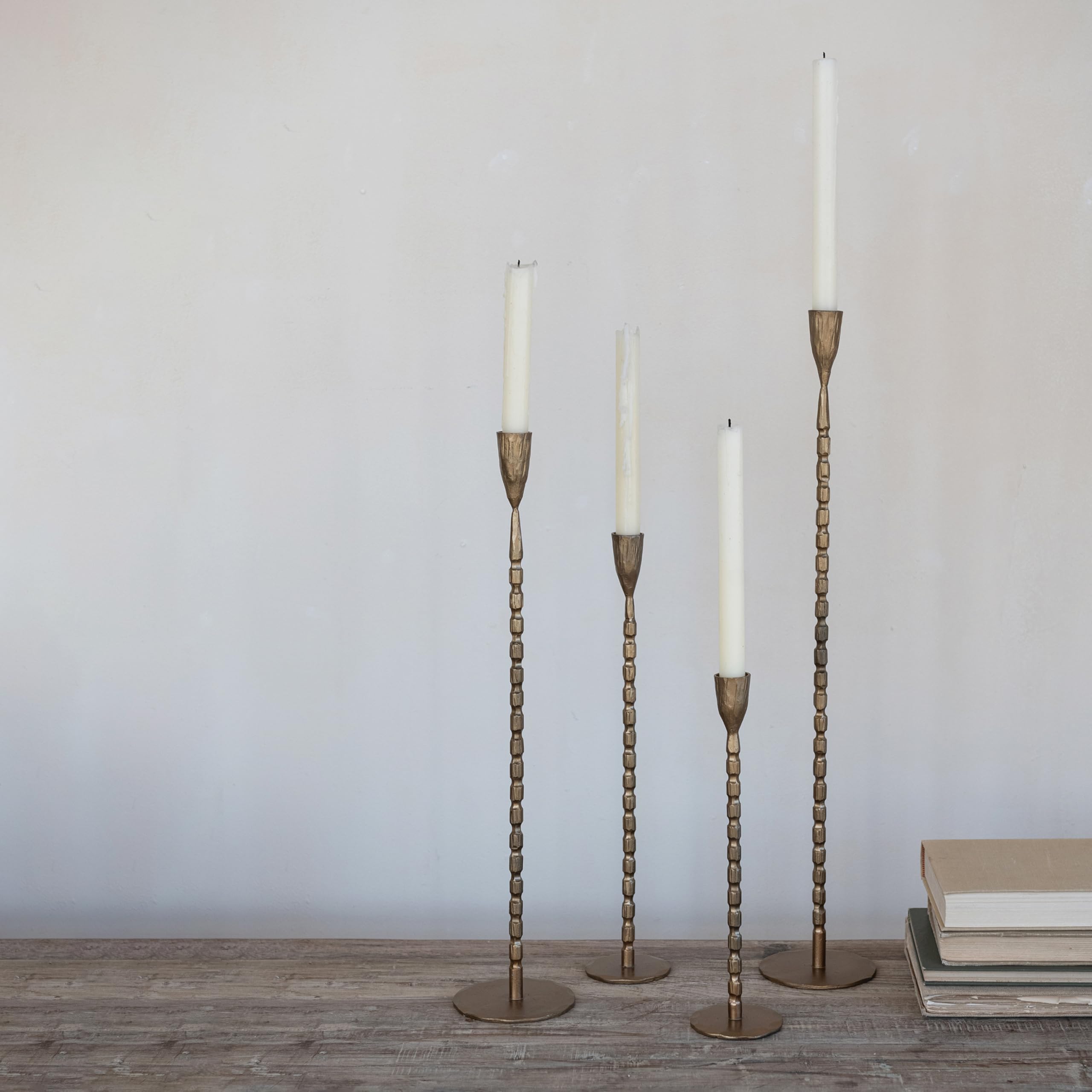 Creative Co-Op 4-Piece Hand-Forged Cast Metal Taper Holders, Gold Finish