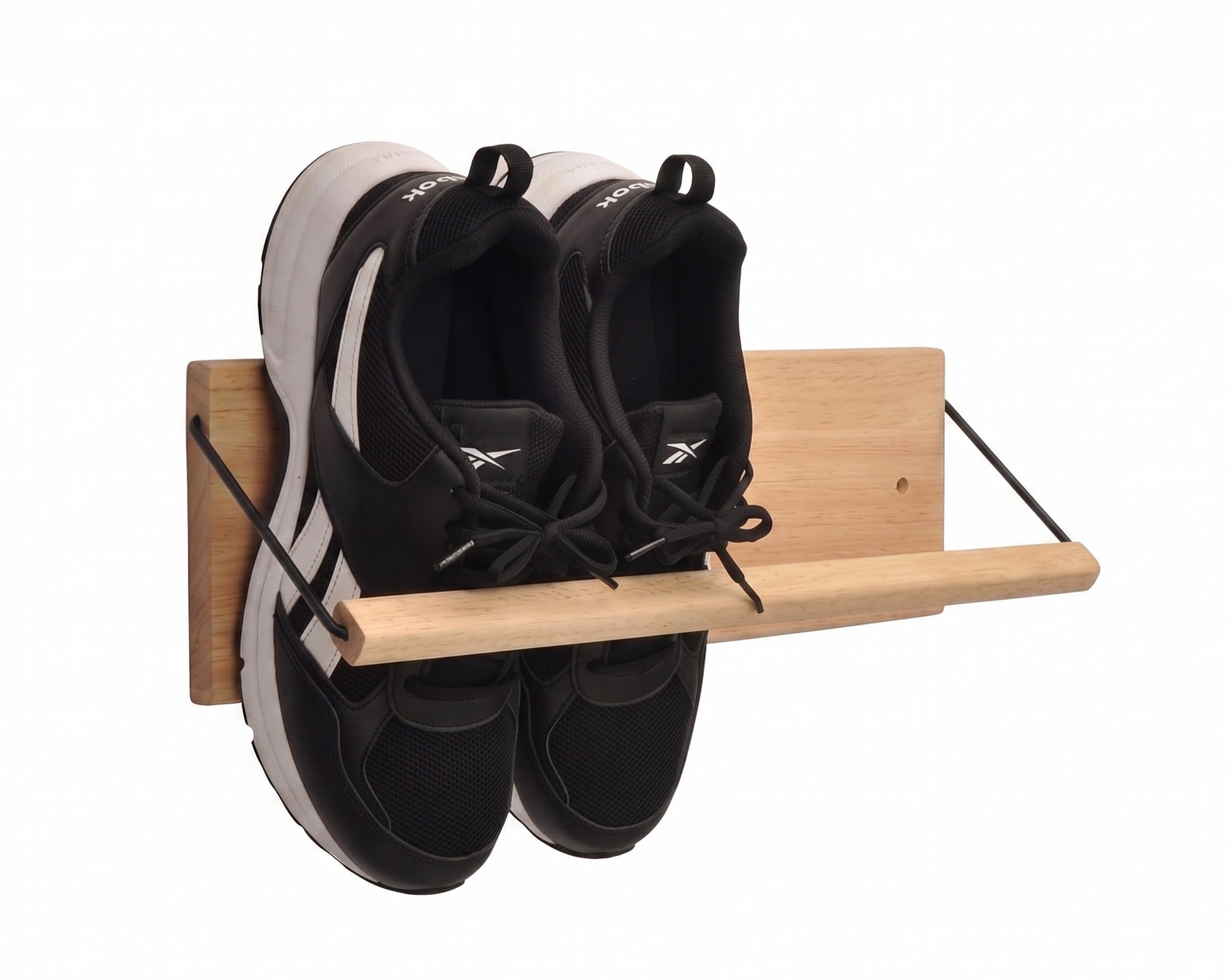 Spiretro Shoe Rack with Dowel, Wall Hanging Shoe Storage, Organize for Sneaker, Slipper, Boots in Entryway, Hallway, Trailer, RV, Solid Wood_ Beige