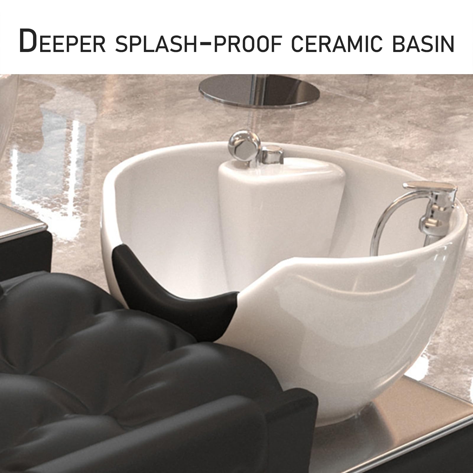 Miska do mycia włosów, fotel fryzjerski, regulowana ceramiczna miska z zagłówkiem gumowym do wyposażenia salonu kosmetycznego i spa,Black